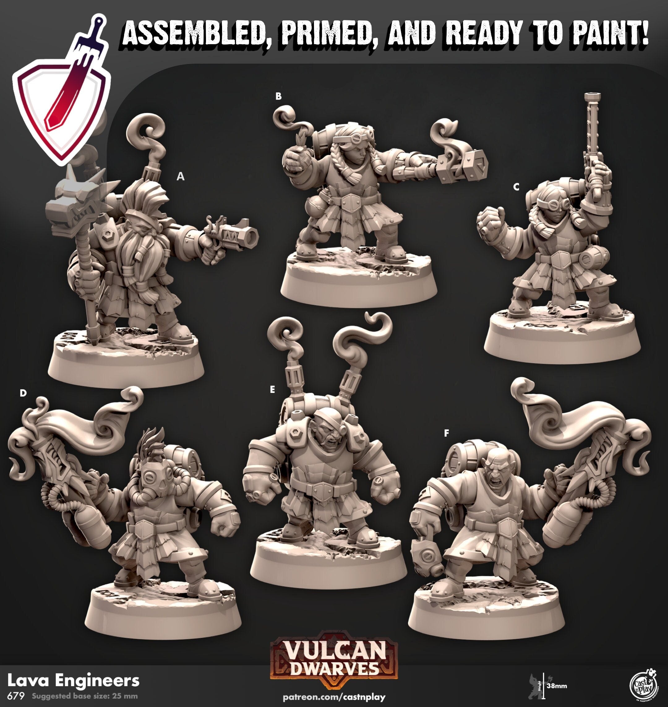 Lava Engineers | Miniatures by Cast n Play | Mini for tabletop gaming, D&D, Pathfinder, and painting | Assembled and Primed - Brush and Battle