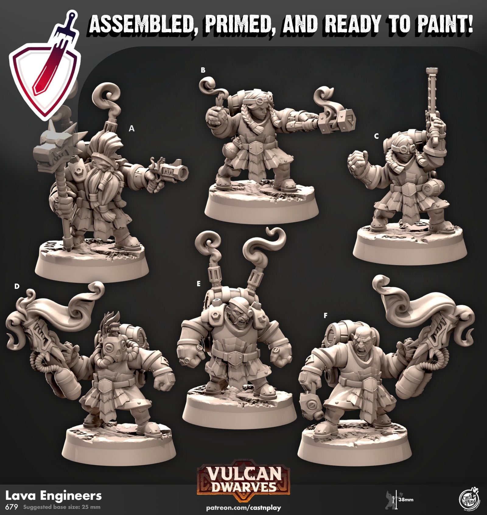Lava Engineers | Miniatures by Cast n Play | Mini for tabletop gaming, D&D, Pathfinder, and painting | Assembled and Primed - Brush and Battle