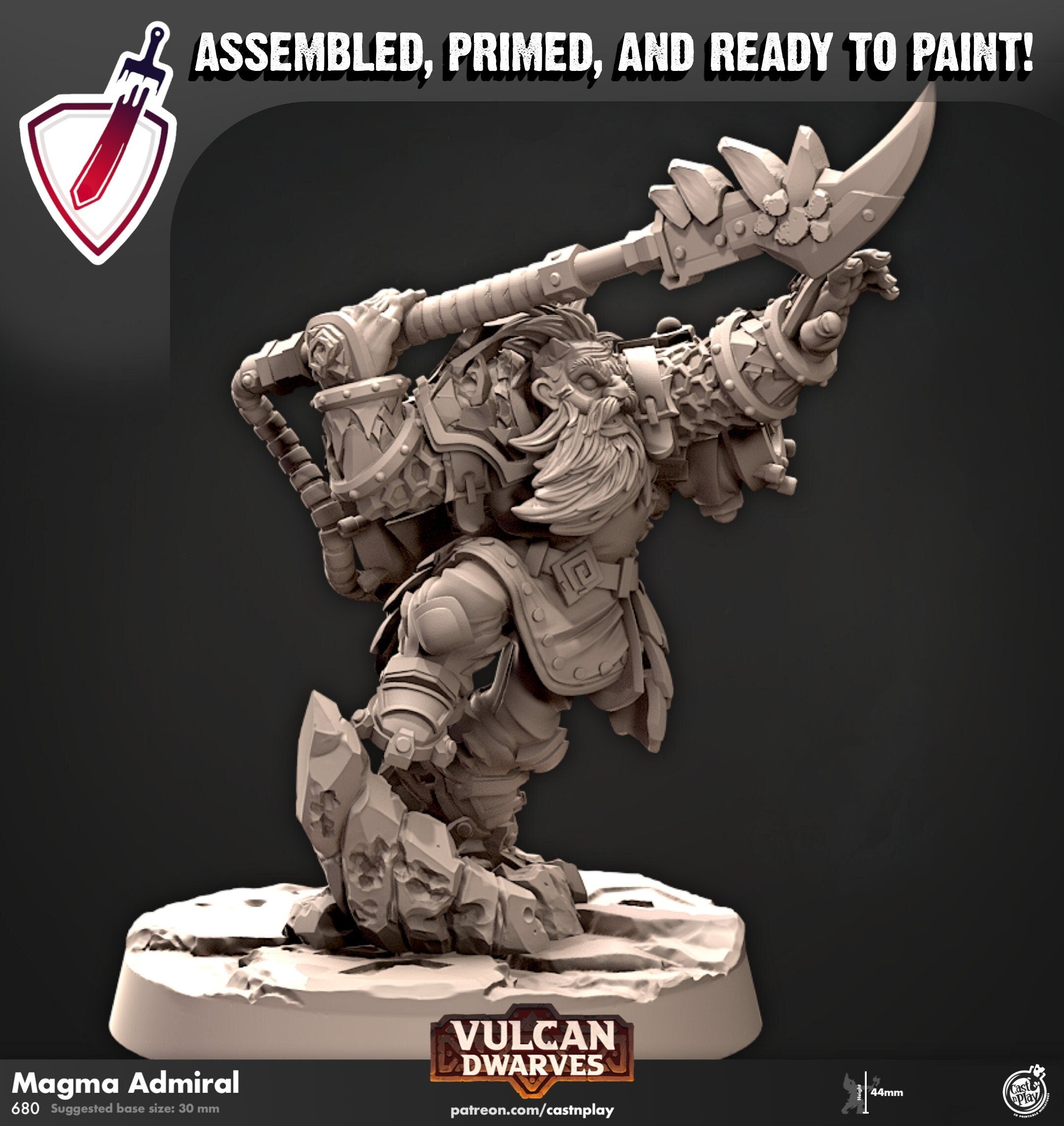 Magma Admiral | Miniatures by Cast n Play | Mini for tabletop gaming, D&D, Pathfinder, and painting | Assembled and Primed - Brush and Battle