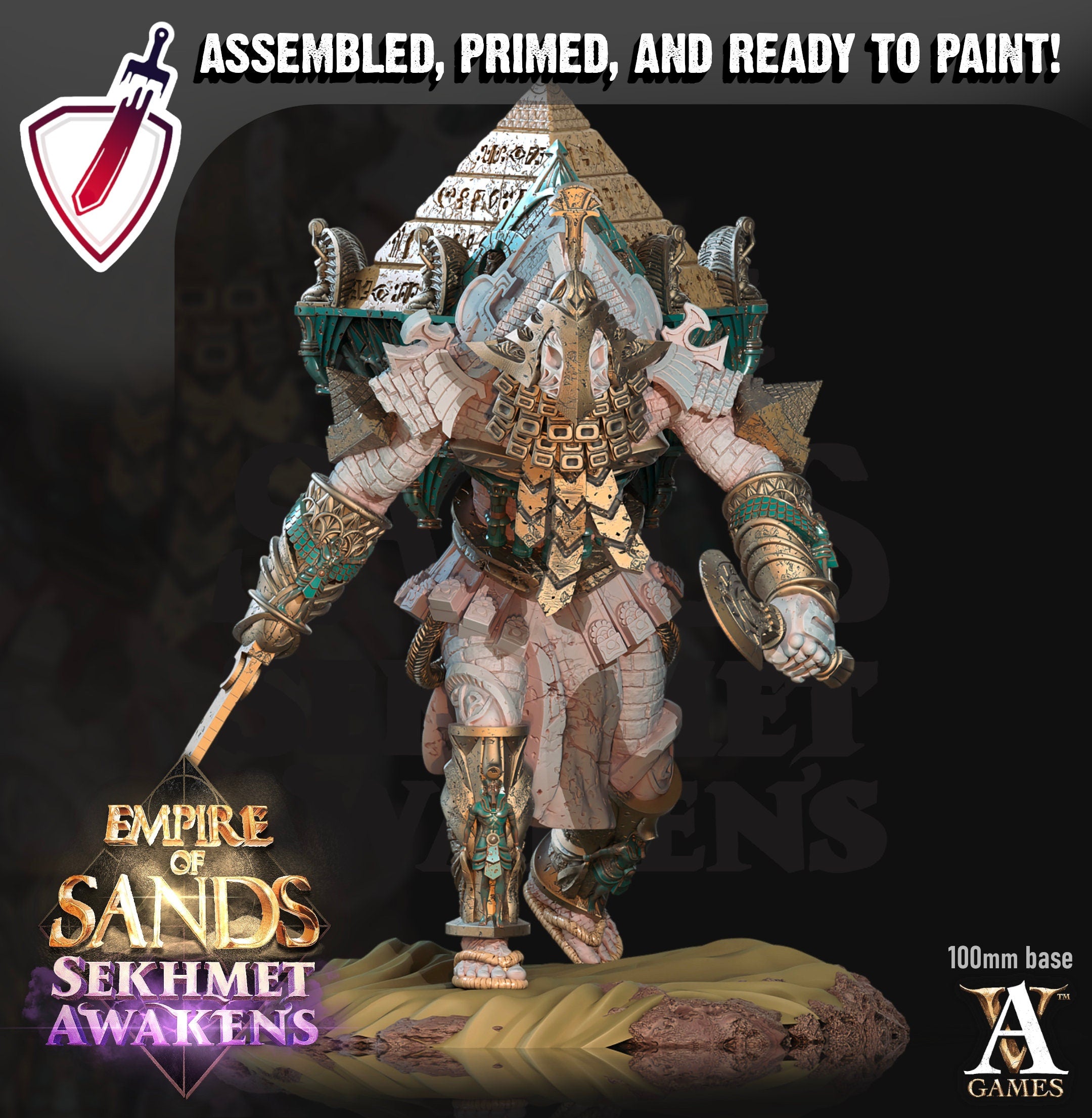 Pyramid Golem | (Massive) Miniature by Archvillain Games | Mini for tabletop gaming, D&D, Pathfinder, and painting | Assembled and Primed - Brush and Battle