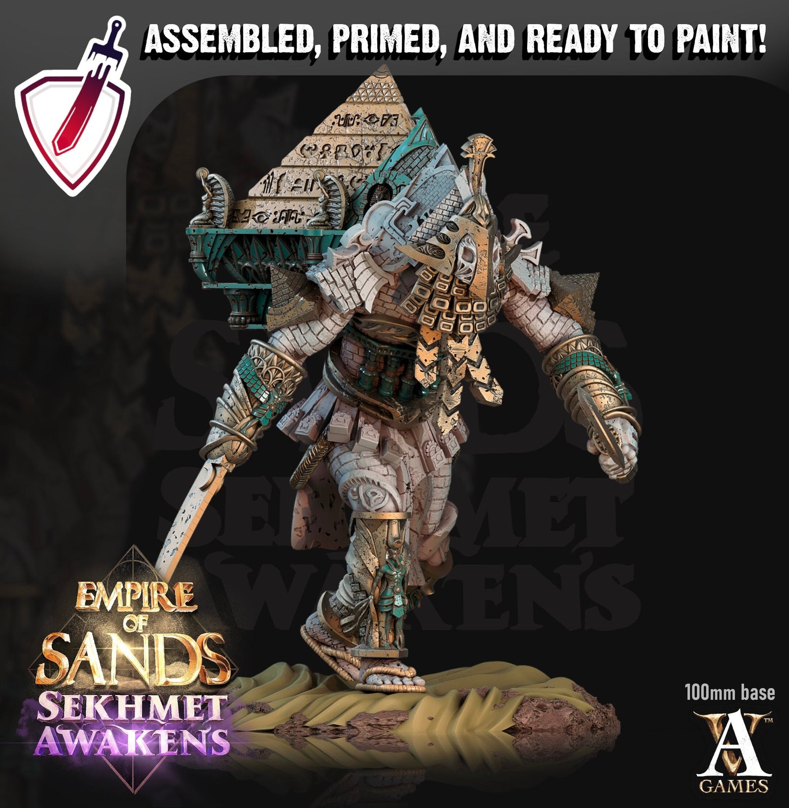 Pyramid Golem | (Massive) Miniature by Archvillain Games | Mini for tabletop gaming, D&D, Pathfinder, and painting | Assembled and Primed - Brush and Battle