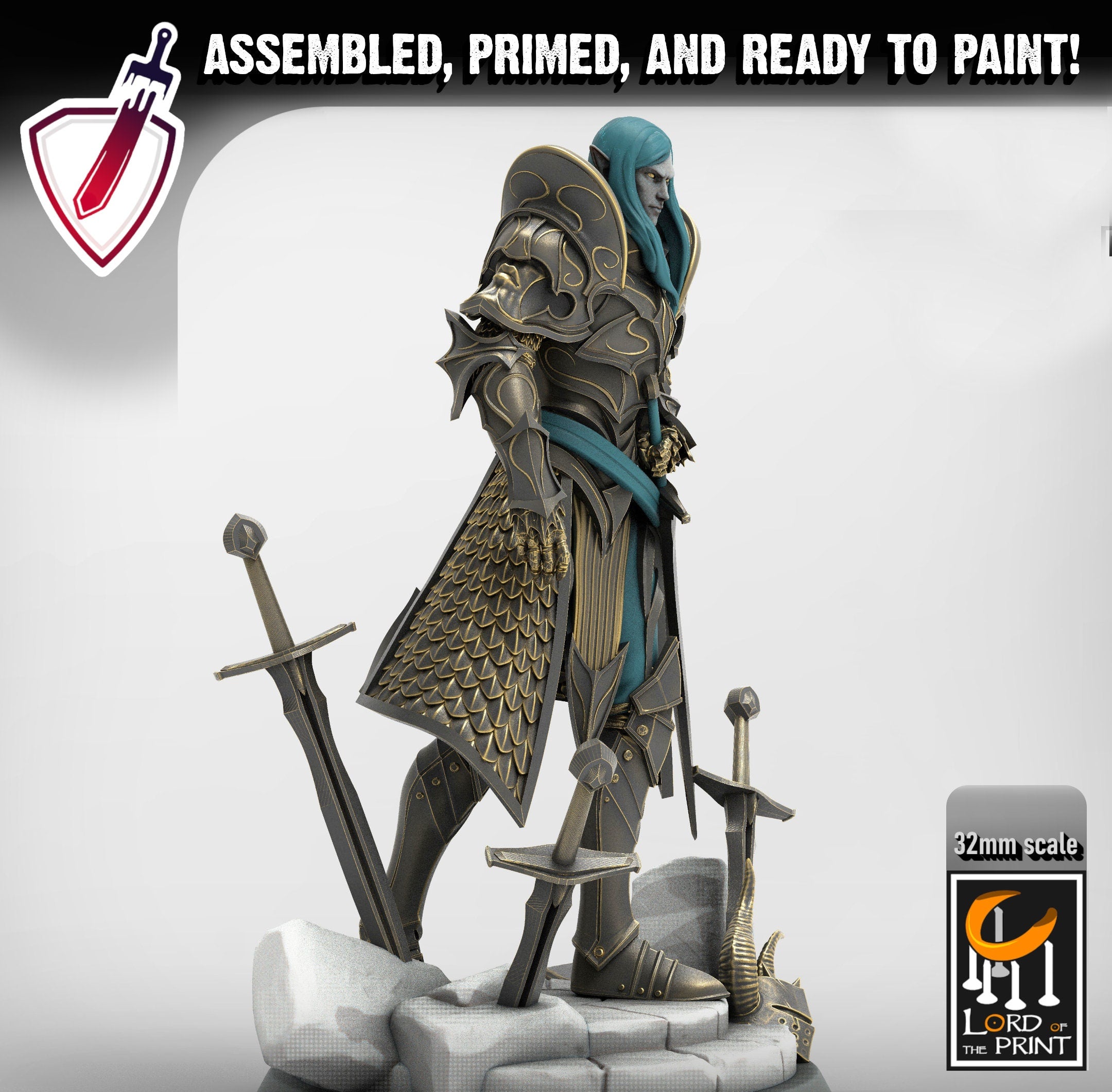 Lord Velir | Miniature by Lord of the Print | Resin mini for tabletop gaming, D&D, Pathfinder, and painting | Assembled and Primed - Brush and Battle