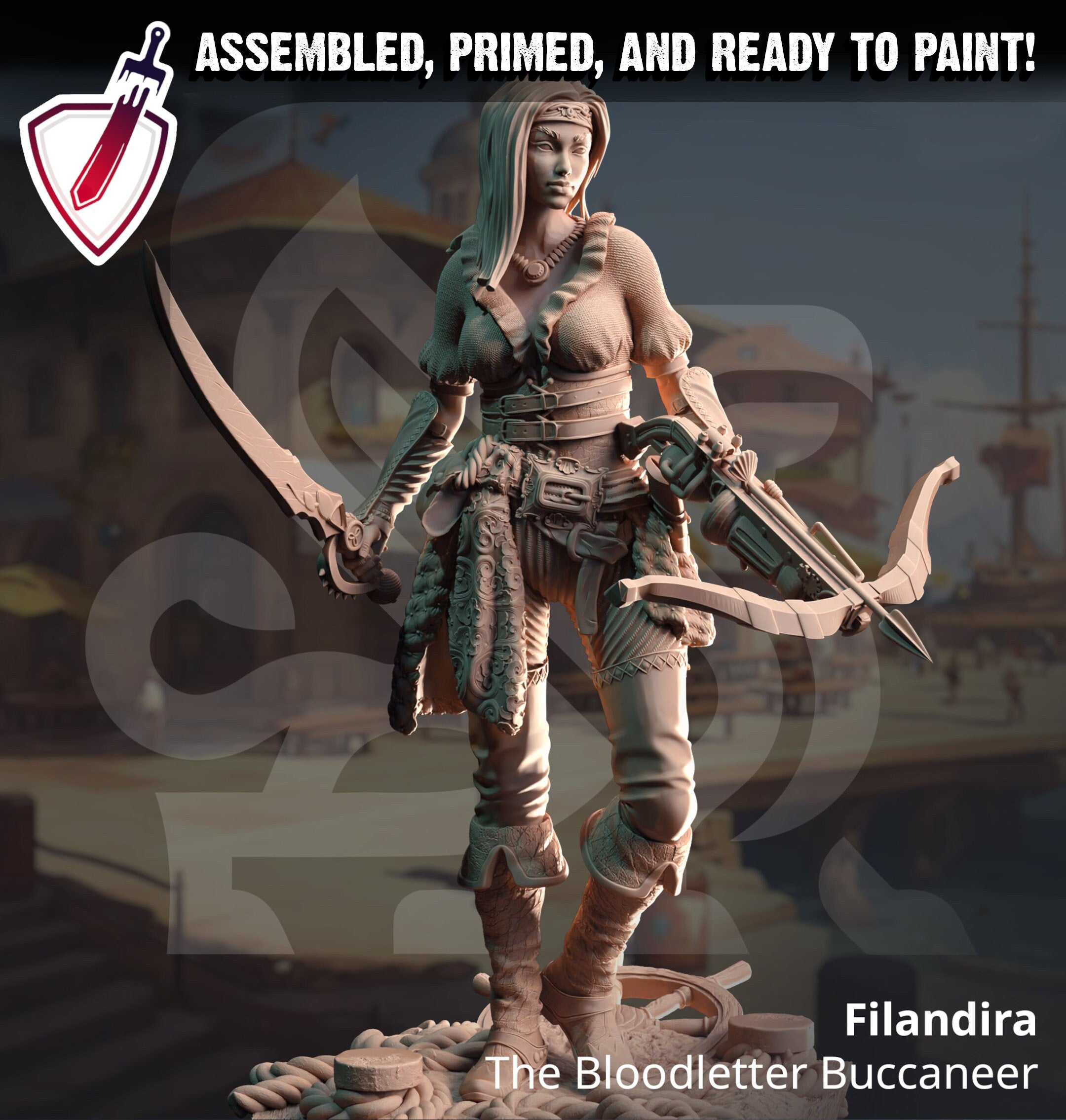 Filandira – Bloodletter Buccaneer | Miniature by DM Stash | Great for Tabletop Gaming, D&D, Pathfinder, and Painting | Assembled and Primed - Brush and Battle