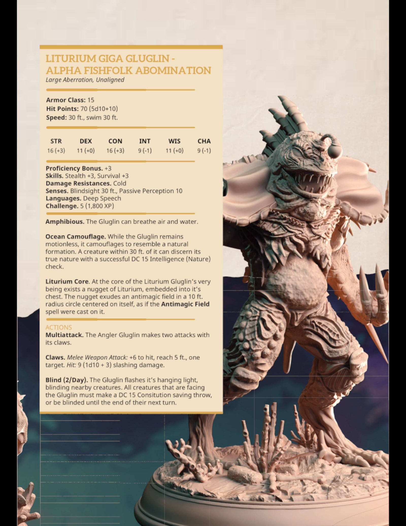 Giga Gluglin Fishfolk Abomination | Miniature by DM Stash | Great for Tabletop Gaming, D&D, Pathfinder, and Painting | Assembled and Primed - Brush and Battle