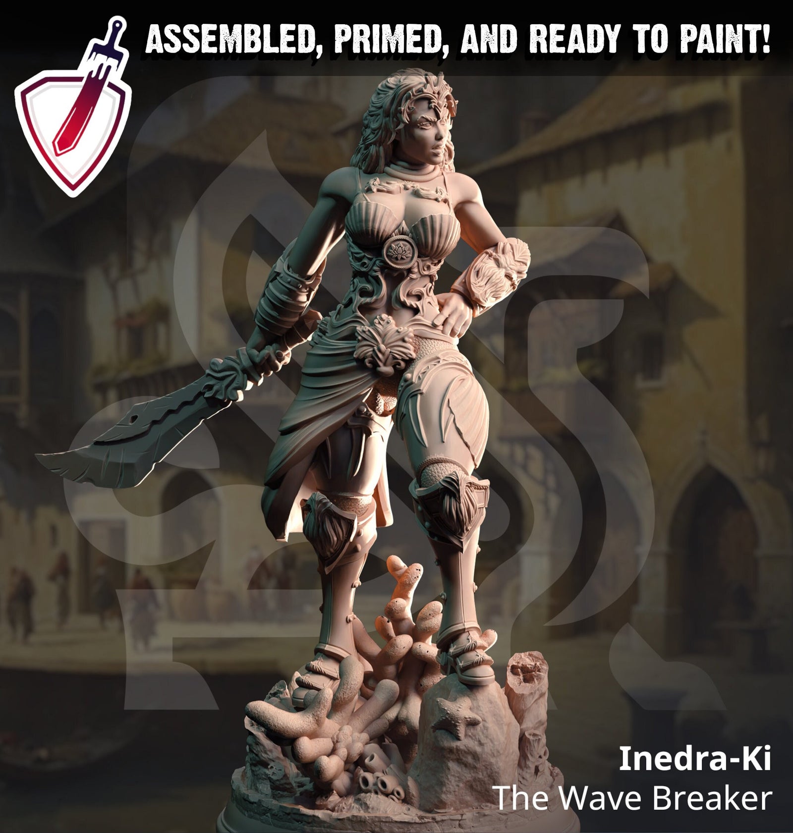 Inedra-Ki – The Wave Breaker | Miniature by DM Stash | Great for Tabletop Gaming, D&D, Pathfinder, and Painting | Assembled and Primed - Brush and Battle