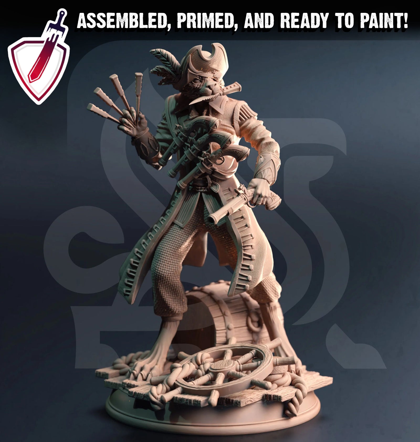 Kara’Ta – The Catfolk Corsair | Miniature by DM Stash | Great for Tabletop Gaming, D&D, Pathfinder, and Painting | Assembled and Primed - Brush and Battle
