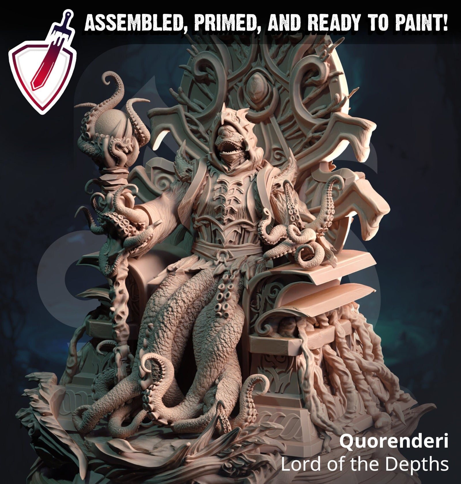 Quorenderi Lord of the Depths w/throne | Mini by DM Stash | Great for Tabletop Gaming, D&D, Pathfinder, and Painting | Assembled and Primed - Brush and Battle