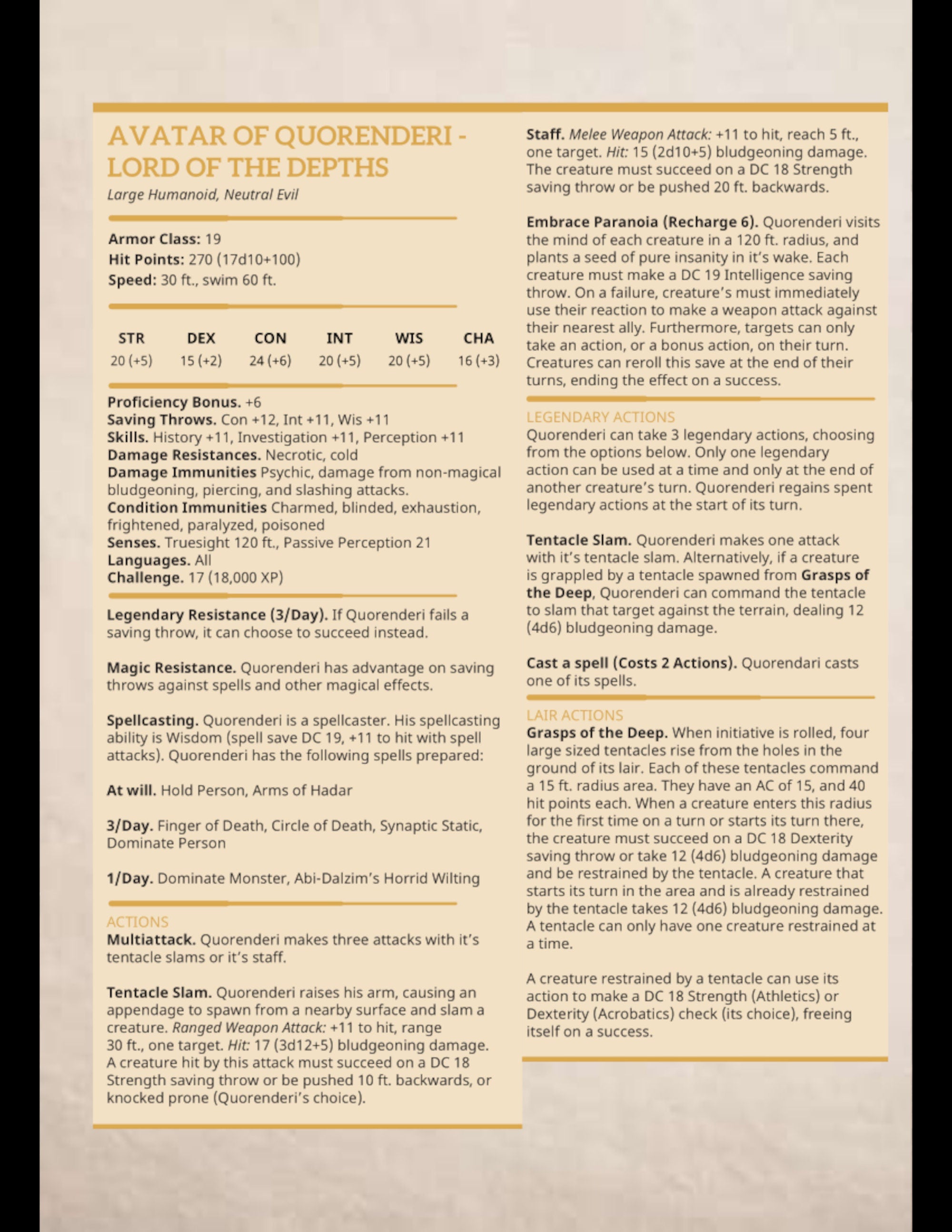 Quorenderi – Lord of the Depths | Miniature by DM Stash | Great for Tabletop Gaming, D&D, Pathfinder, and Painting | Assembled and Primed - Brush and Battle