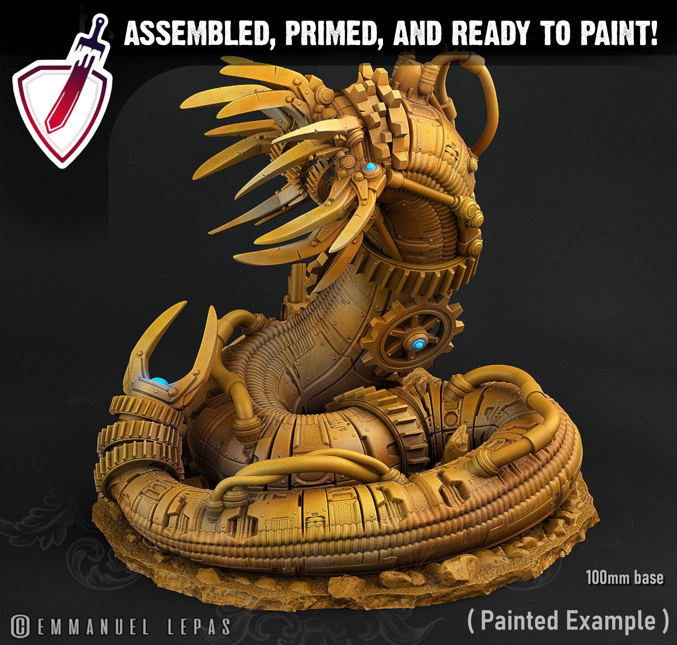 Mechanical Worm | Miniature by Print Your Monsters | Mini for tabletop gaming, D&D, Pathfinder, and painting | Assembled and Primed - Brush and Battle