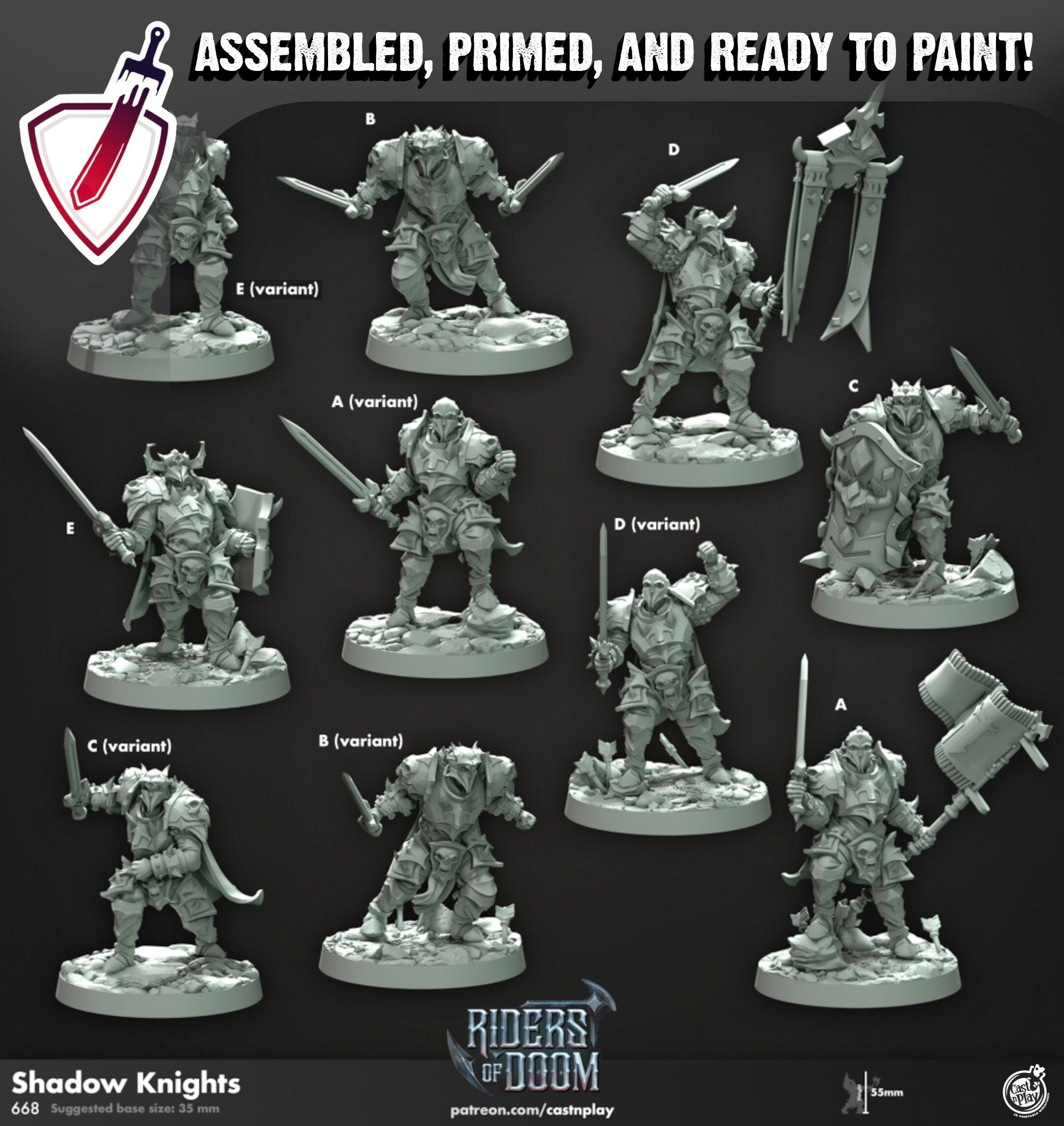 Shadow Knights | Miniatures by Cast n Play | Mini for tabletop gaming, D&D, Pathfinder, and painting | Assembled and Primed - Brush and Battle