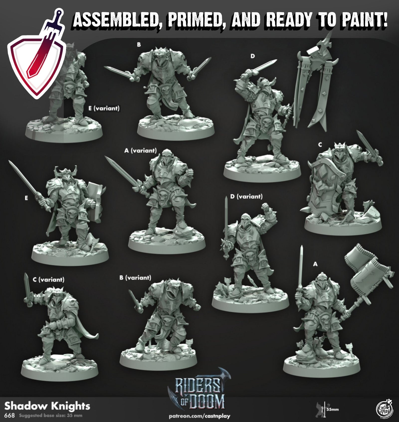 Shadow Knights | Miniatures by Cast n Play | Mini for tabletop gaming, D&D, Pathfinder, and painting | Assembled and Primed - Brush and Battle
