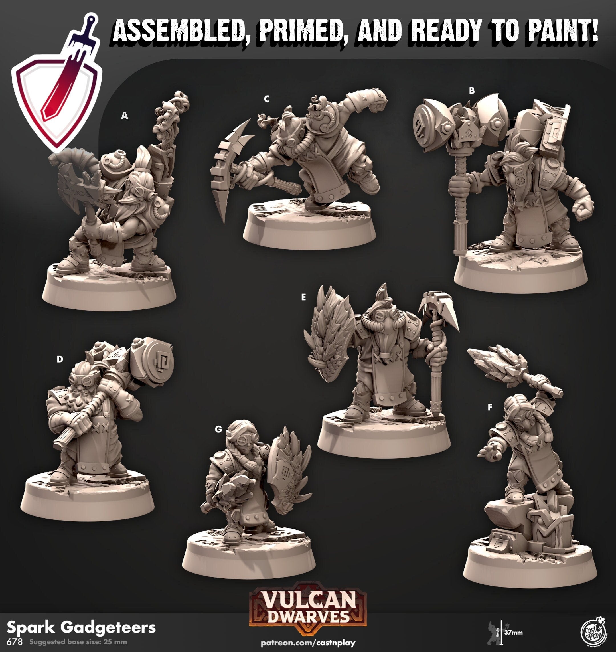 Spark Gadgeteers | Miniatures by Cast n Play | Mini for tabletop gaming, D&D, Pathfinder, and painting | Assembled and Primed - Brush and Battle