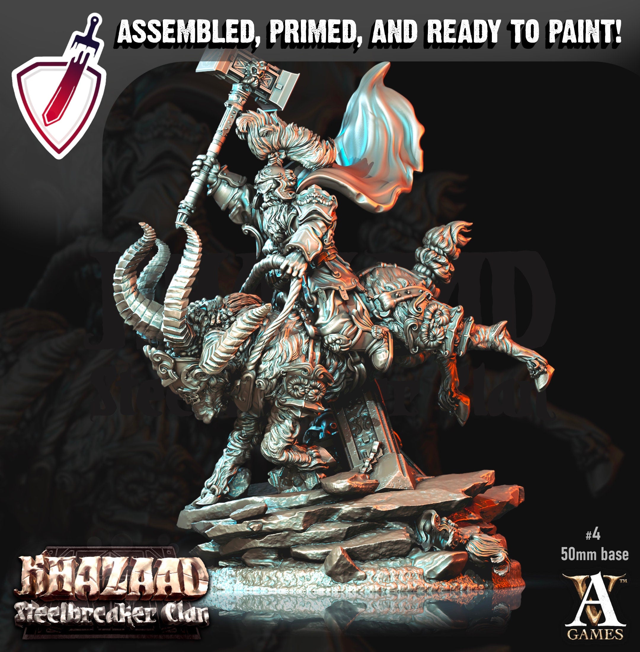 Steelbreaker Warrior Ram Riders | By Archvillain Games | Mini for tabletop gaming, D&D, Pathfinder, and painting | Assembled and Primed - Brush and Battle