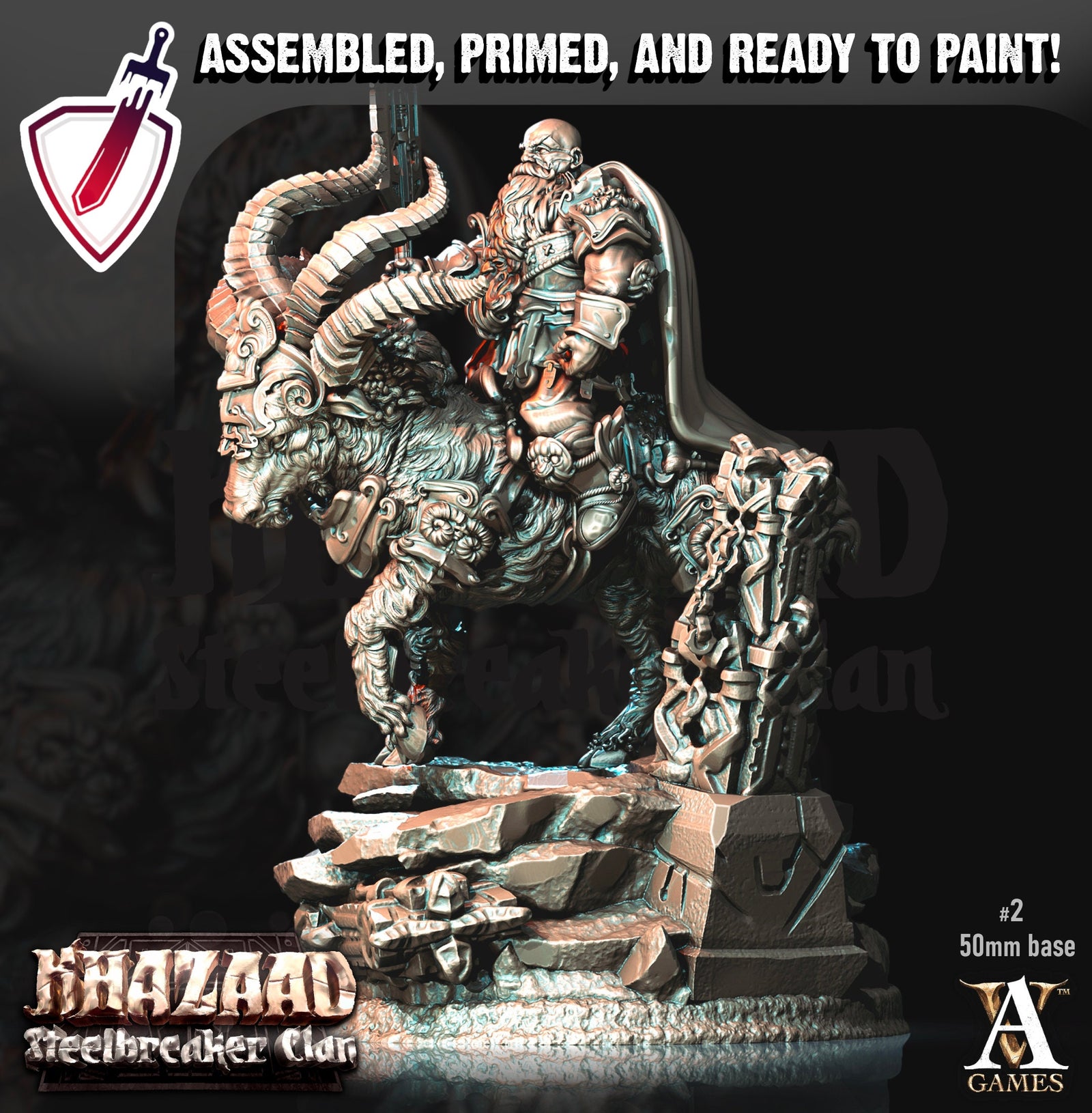 Steelbreaker Warrior Ram Riders | By Archvillain Games | Mini for tabletop gaming, D&D, Pathfinder, and painting | Assembled and Primed - Brush and Battle
