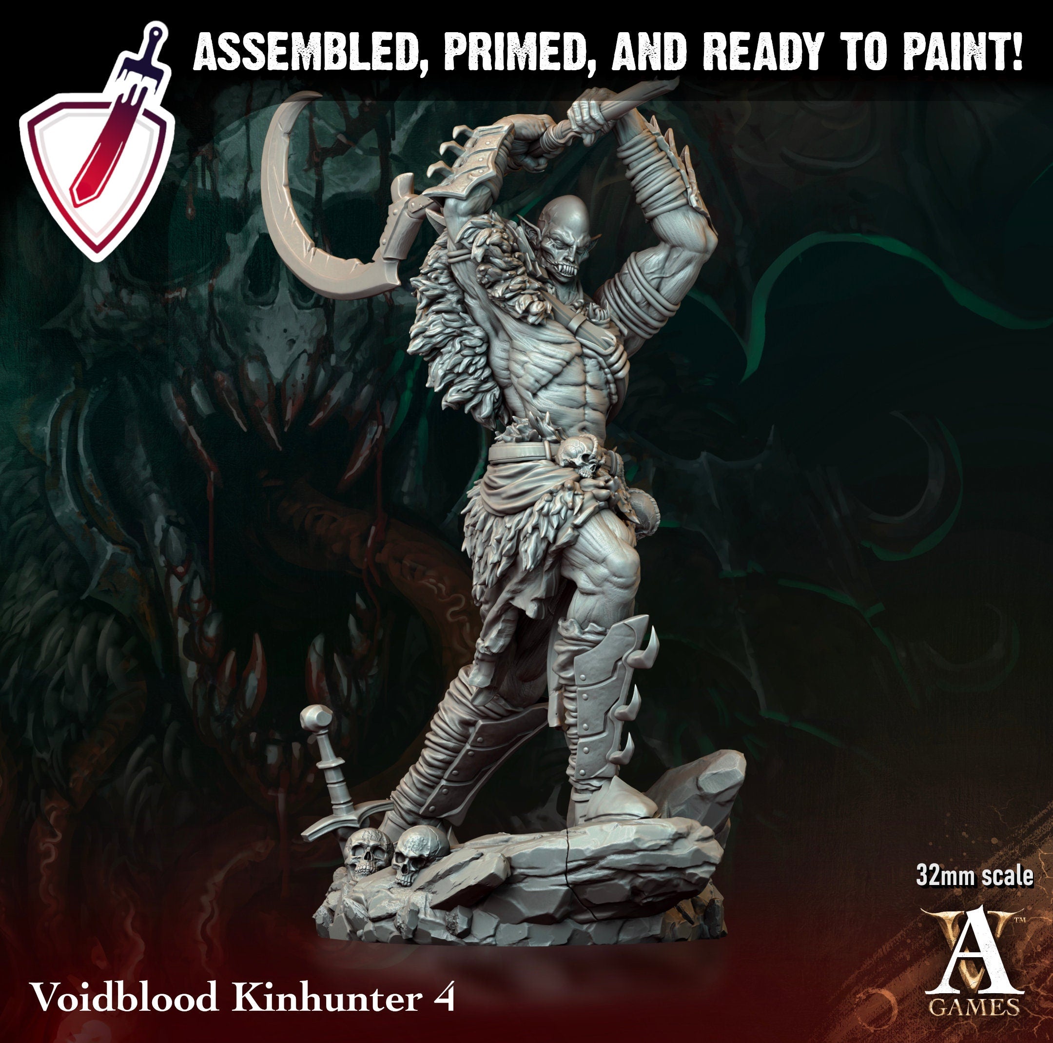 Voidblood Kinhunter | Miniatures by Archvillain Games | Resin Mini for Tabletop Gaming, D&D, Pathfinder, and Painting | Assembled and Primed - Brush and Battle