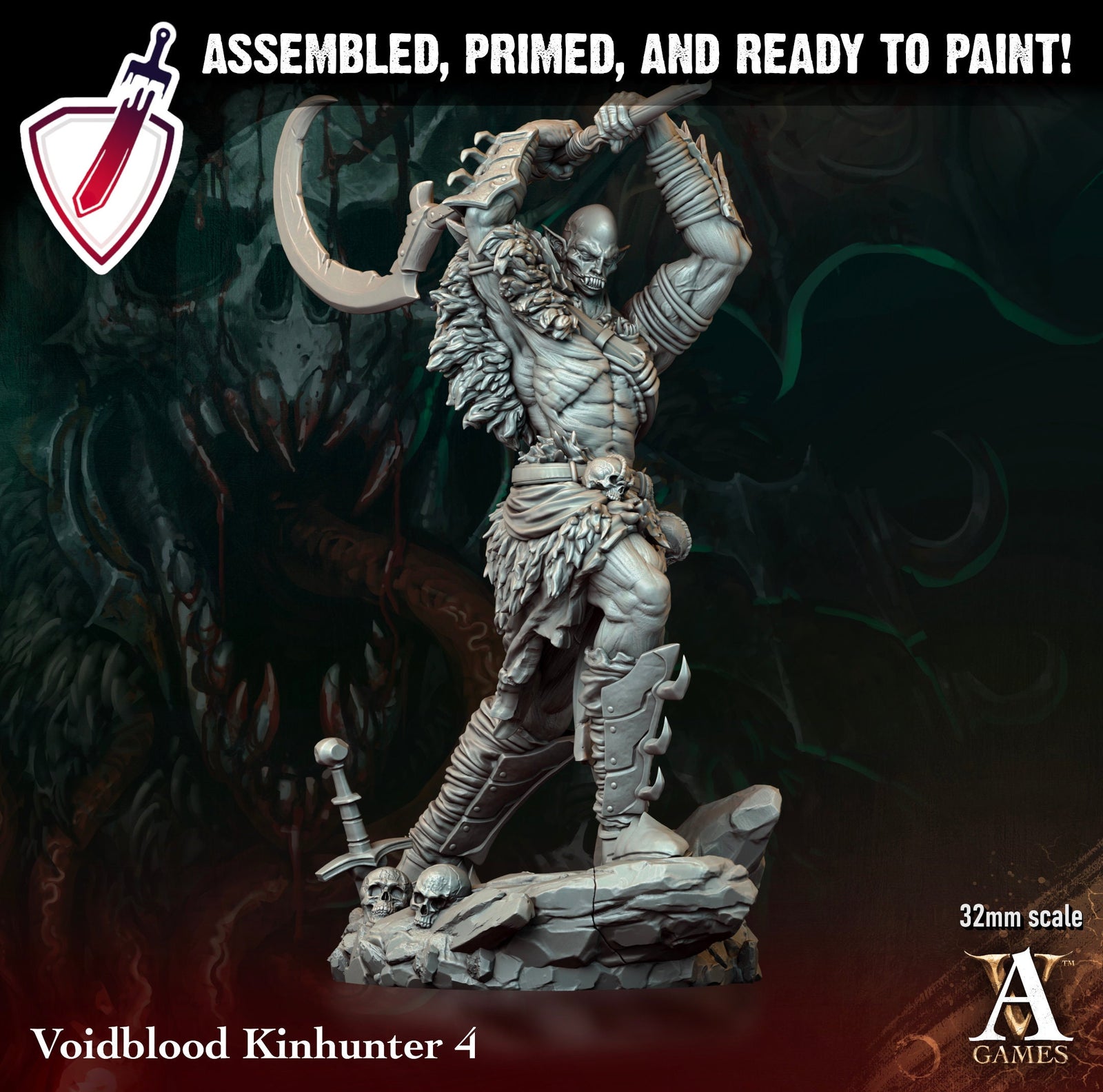 Voidblood Kinhunter | Miniatures by Archvillain Games | Resin Mini for Tabletop Gaming, D&D, Pathfinder, and Painting | Assembled and Primed - Brush and Battle