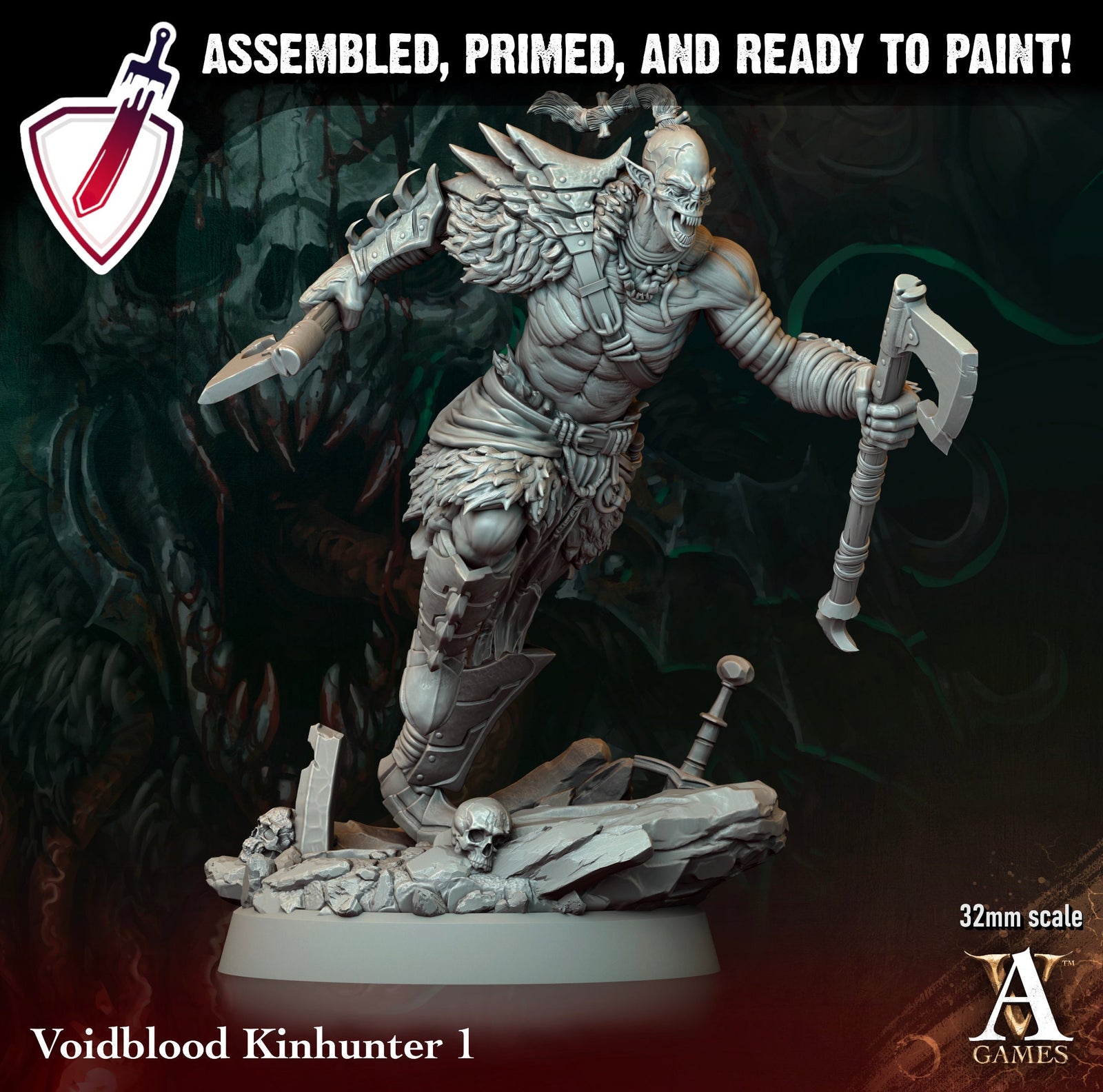 Voidblood Kinhunter | Miniatures by Archvillain Games | Resin Mini for Tabletop Gaming, D&D, Pathfinder, and Painting | Assembled and Primed - Brush and Battle