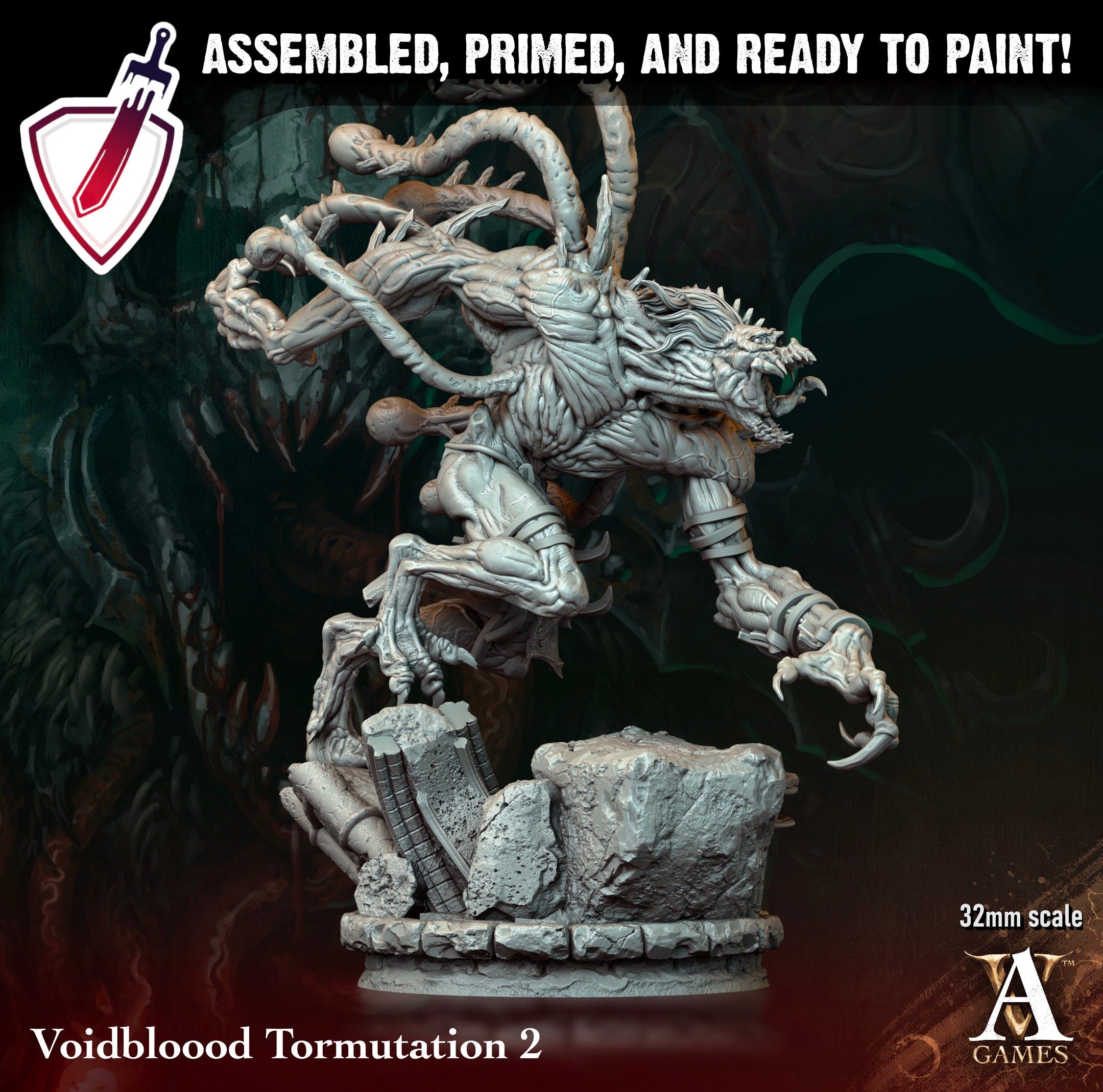 Voidbloood Tormutation | Miniatures by Archvillain Games | Resin Mini for Tabletop Gaming, D&D, Pathfinder, Painting | Assembled + Primed - Brush and Battle