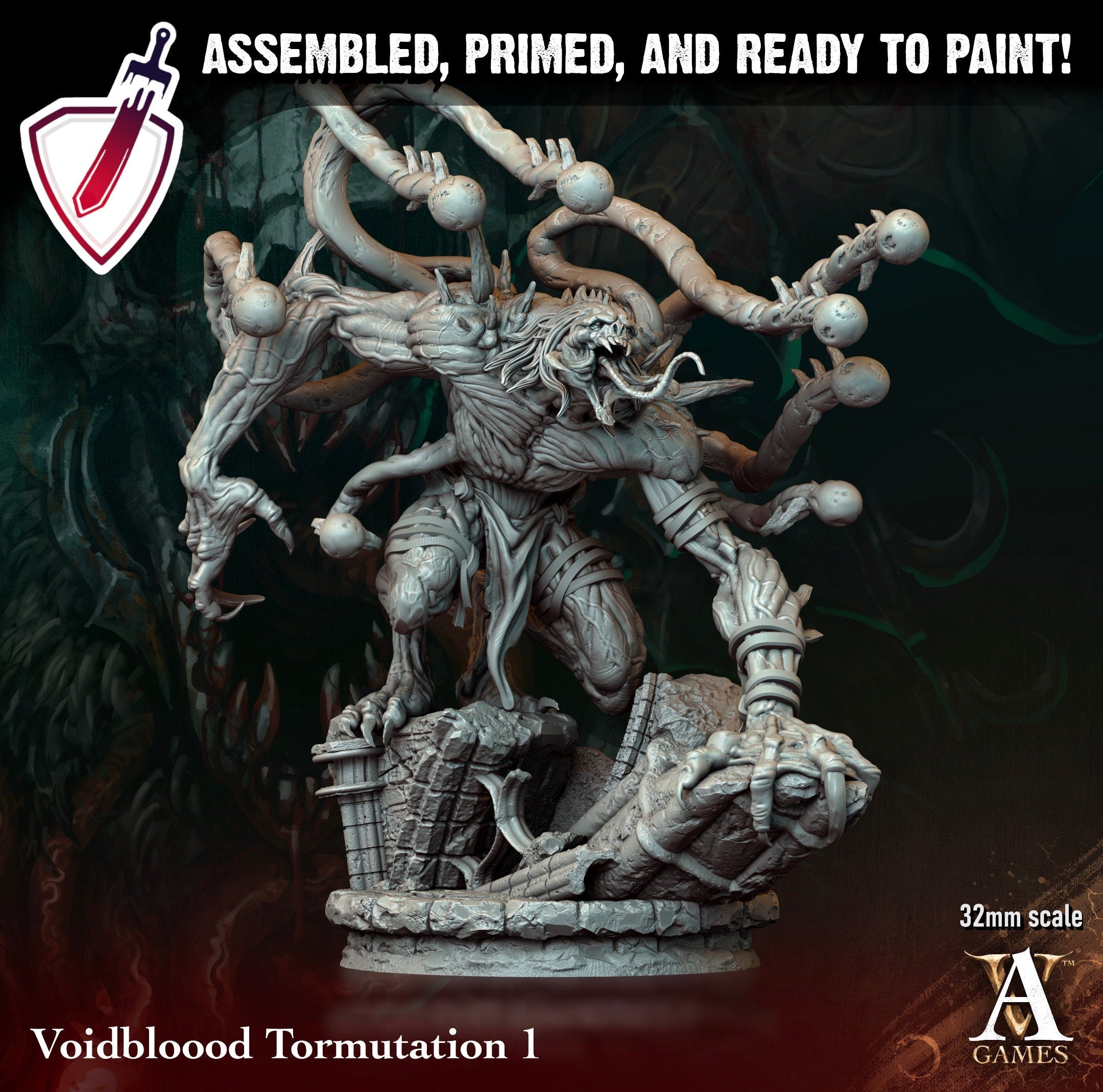 Voidbloood Tormutation | Miniatures by Archvillain Games | Resin Mini for Tabletop Gaming, D&D, Pathfinder, Painting | Assembled + Primed - Brush and Battle