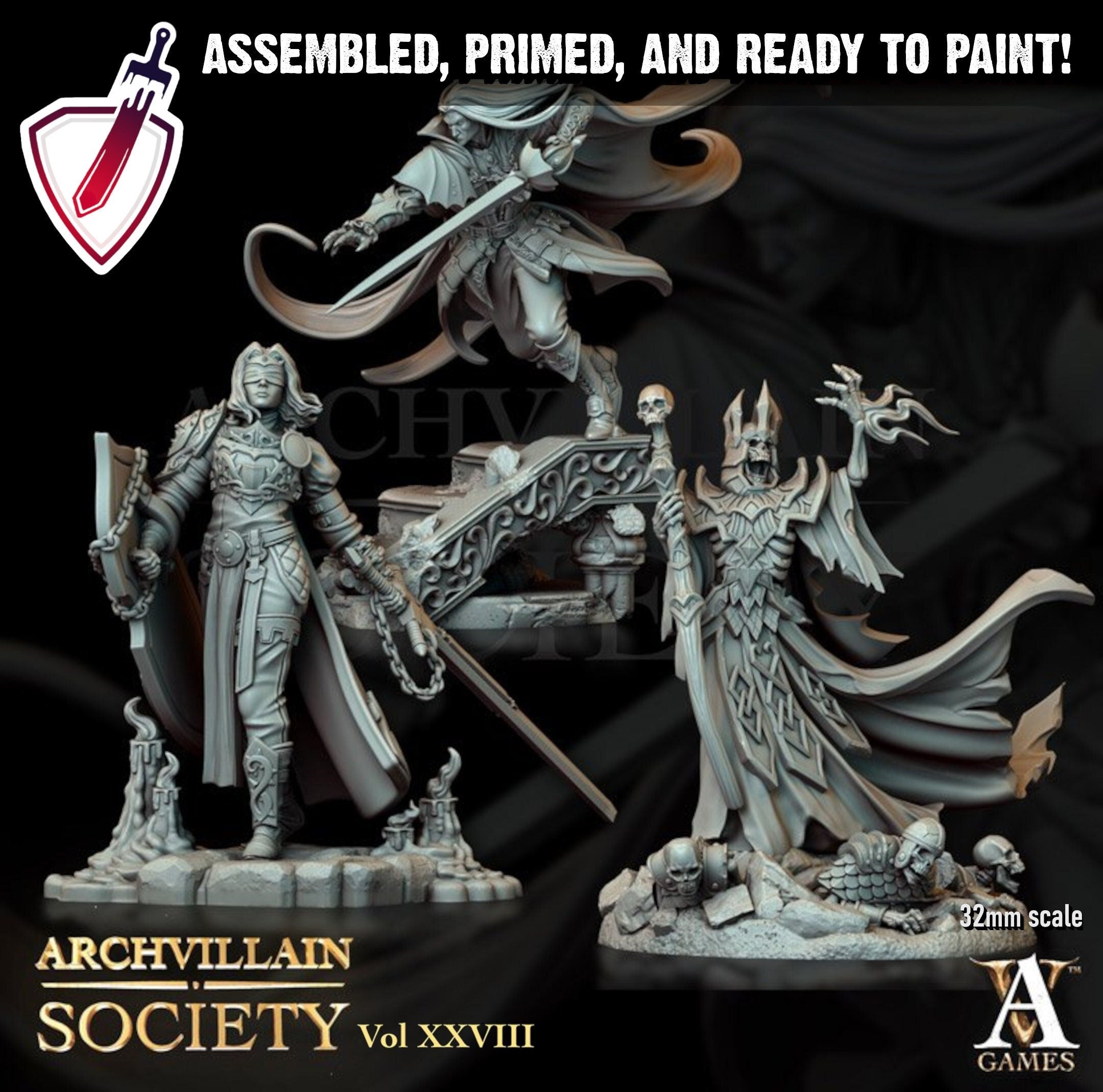 Heroes Vol. XXVIII | Miniatures by Archvillain Games | Resin mini for tabletop gaming, D&D, Pathfinder, painting | Assembled and Primed - Brush and Battle