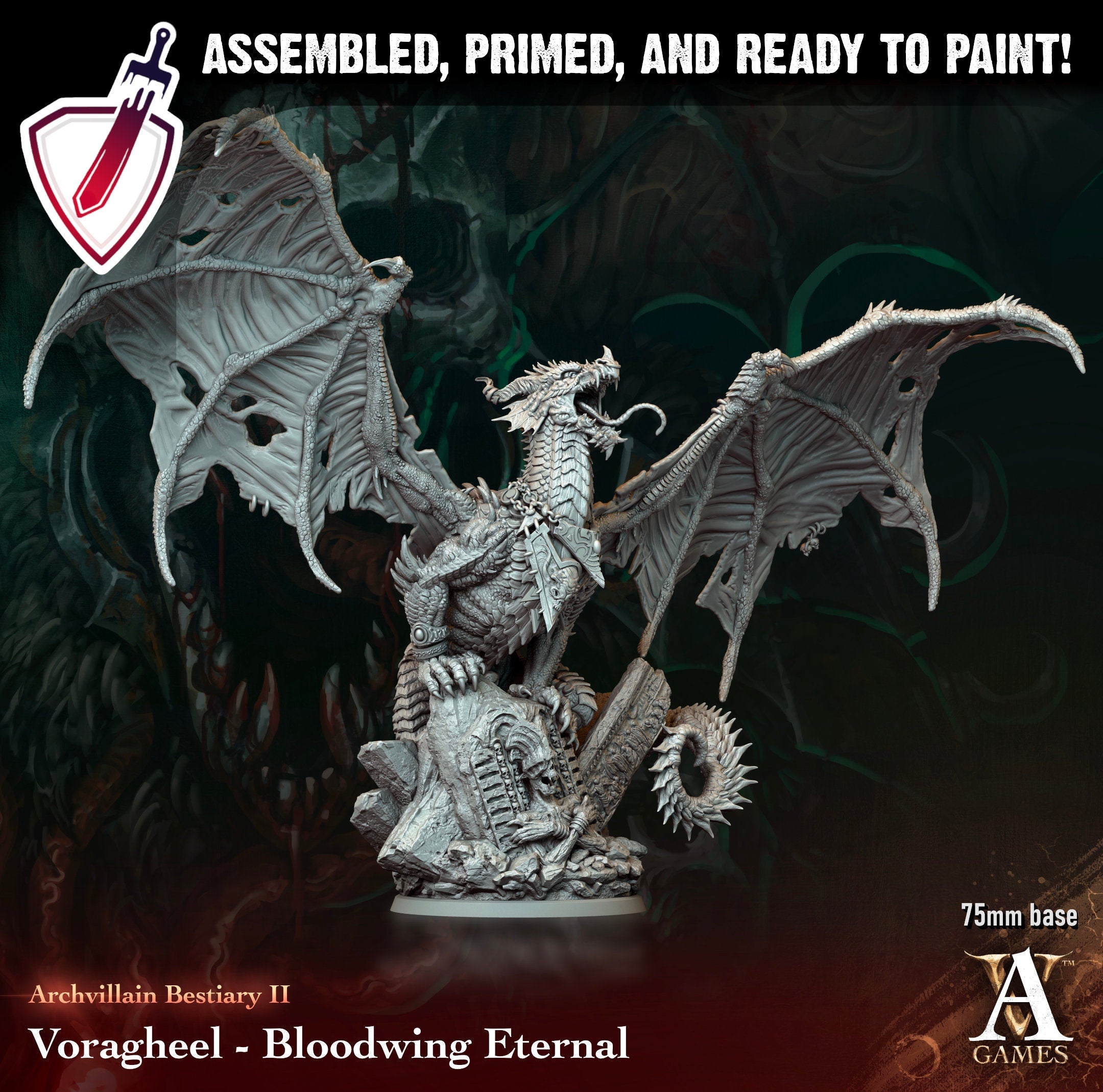 Voragheel Dragon | Miniature by Archvillain Games | Resin Mini for Tabletop Gaming, D&D, Pathfinder, and Painting | Assembled and Primed - Brush and Battle