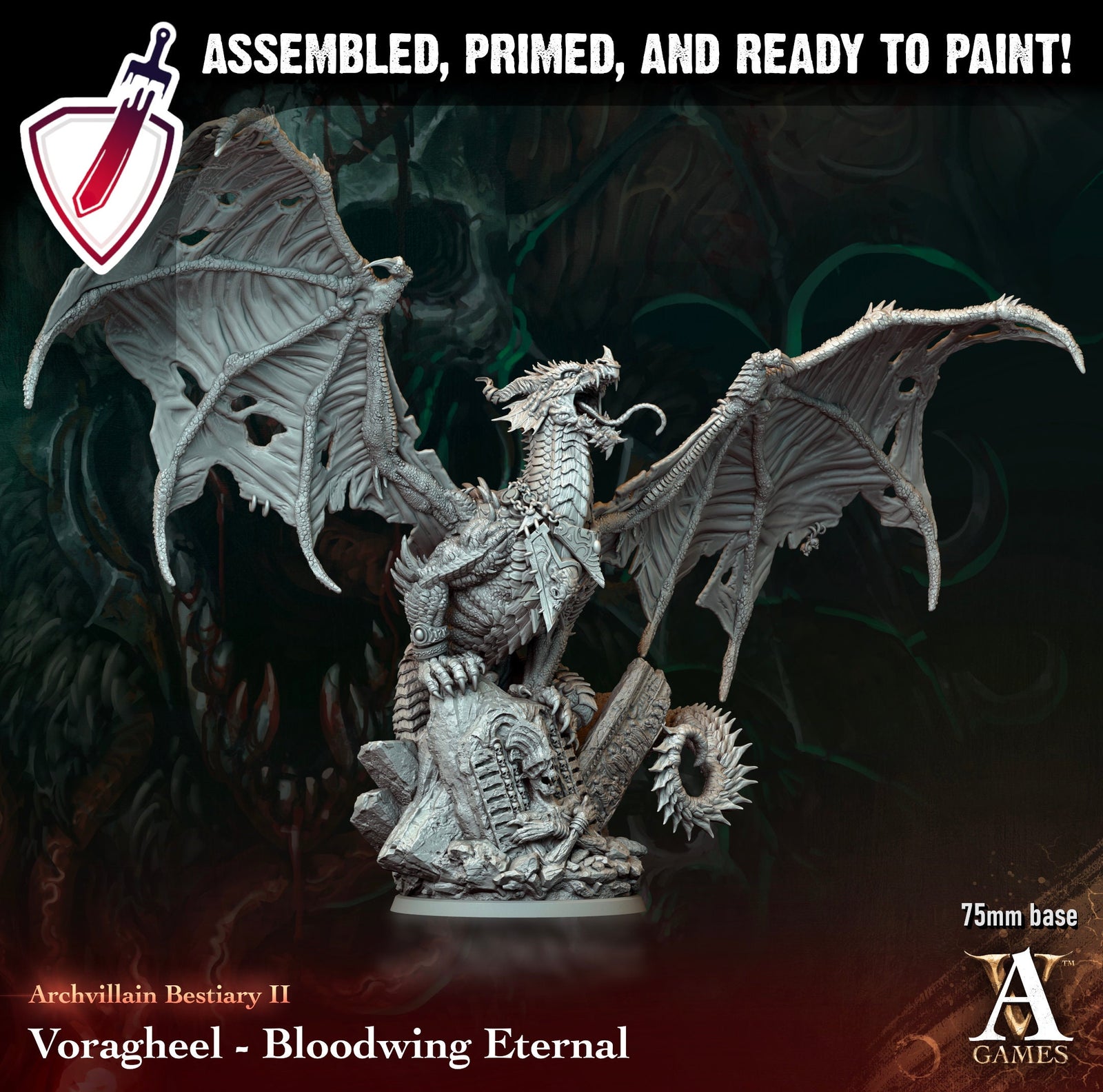 Voragheel Dragon | Miniature by Archvillain Games | Resin Mini for Tabletop Gaming, D&D, Pathfinder, and Painting | Assembled and Primed - Brush and Battle