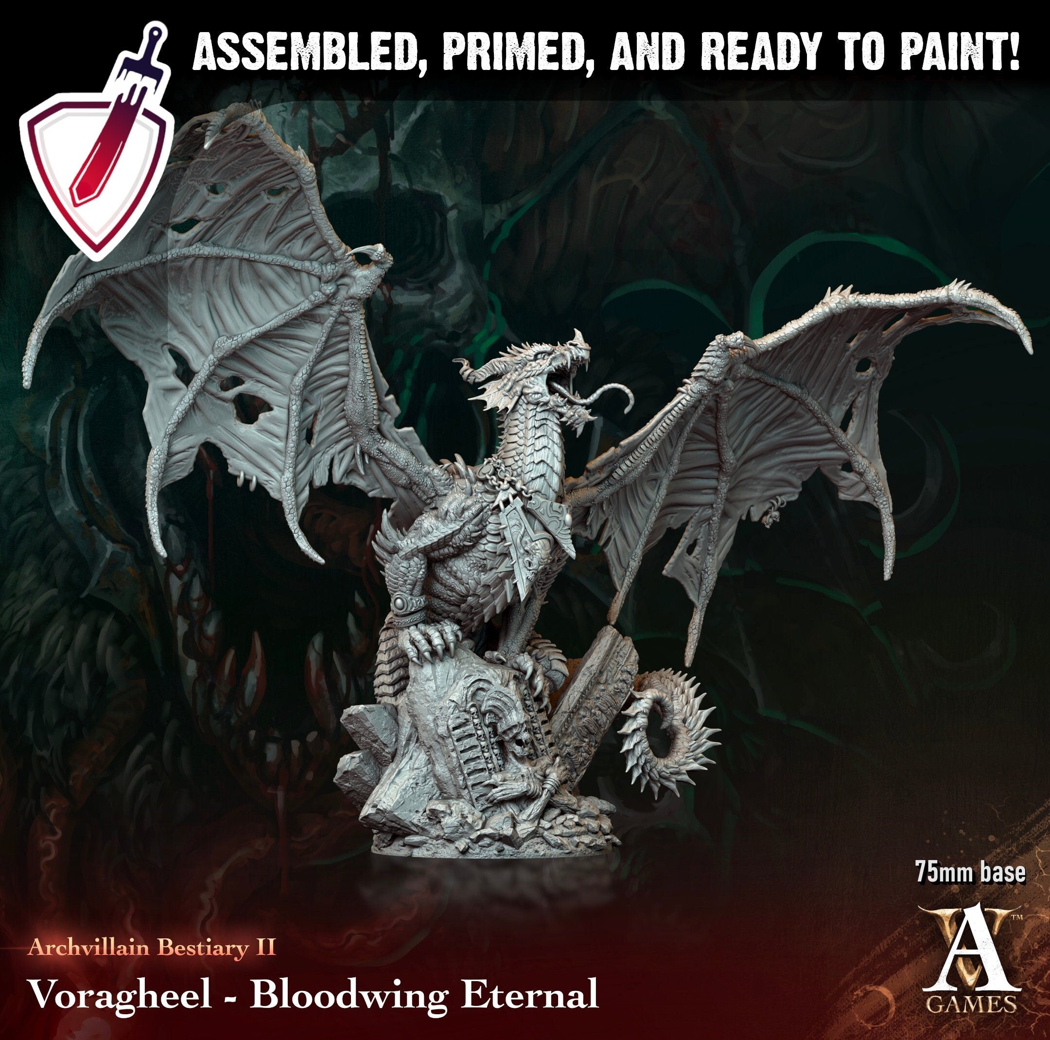 Voragheel Dragon | Miniature by Archvillain Games | Resin Mini for Tabletop Gaming, D&D, Pathfinder, and Painting | Assembled and Primed - Brush and Battle