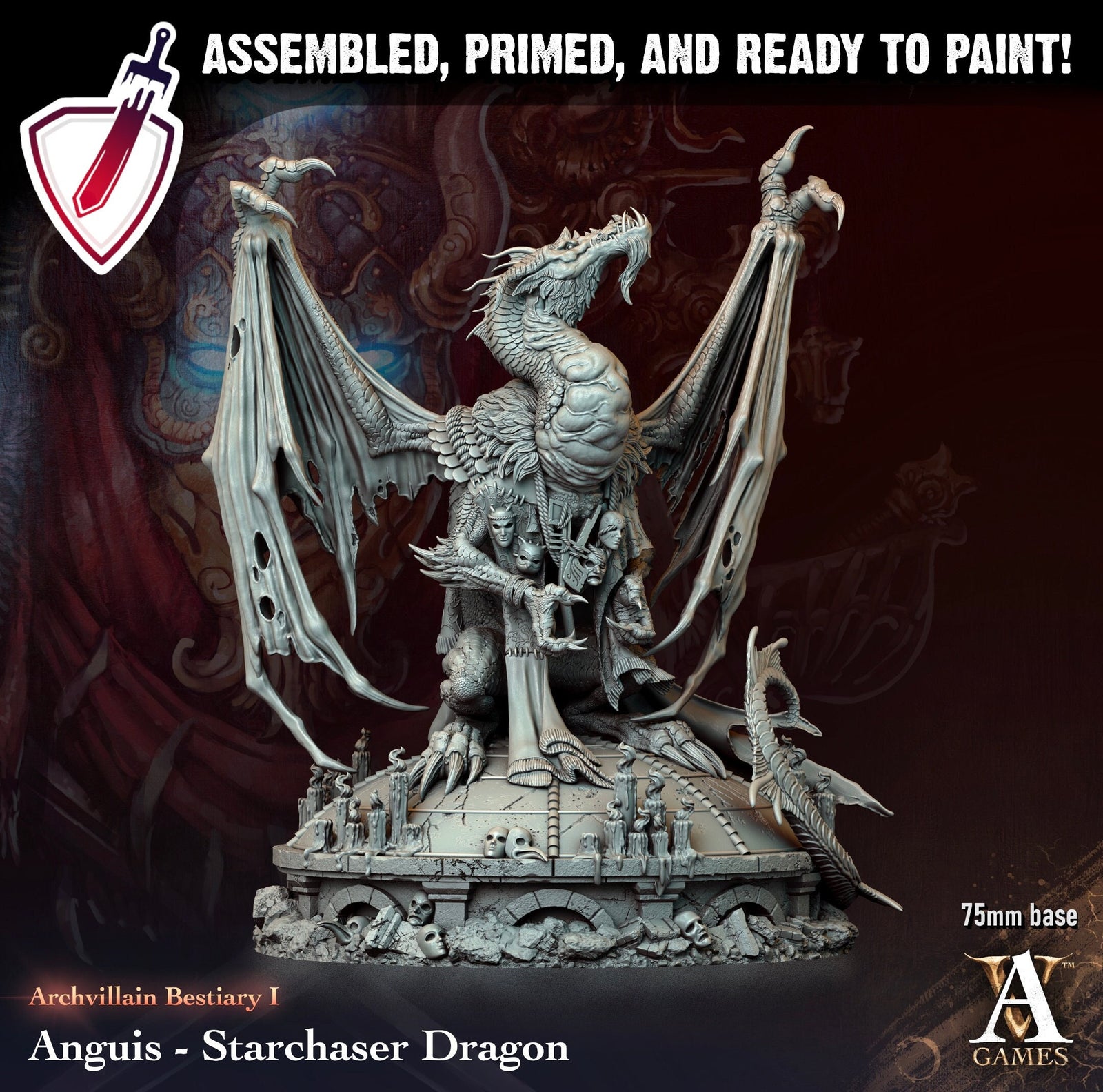 Anguis - Dragon | Miniature by Archvillain Games | Resin Mini for Tabletop Gaming, D&D, Pathfinder, and Painting | Assembled and Primed - Brush and Battle