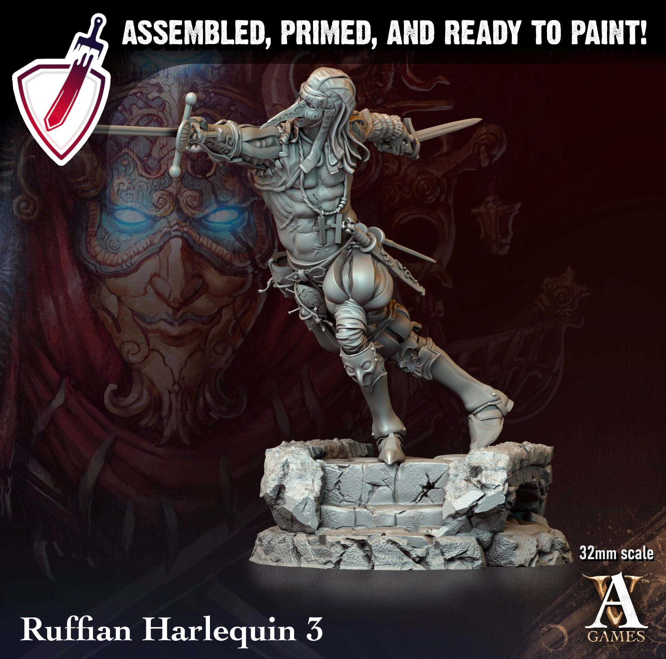 Ruffian Harlequins | Miniatures by Archvillain Games | Resin Mini for Tabletop Gaming, D&D, Pathfinder, and Painting | Assembled and Primed - Brush and Battle