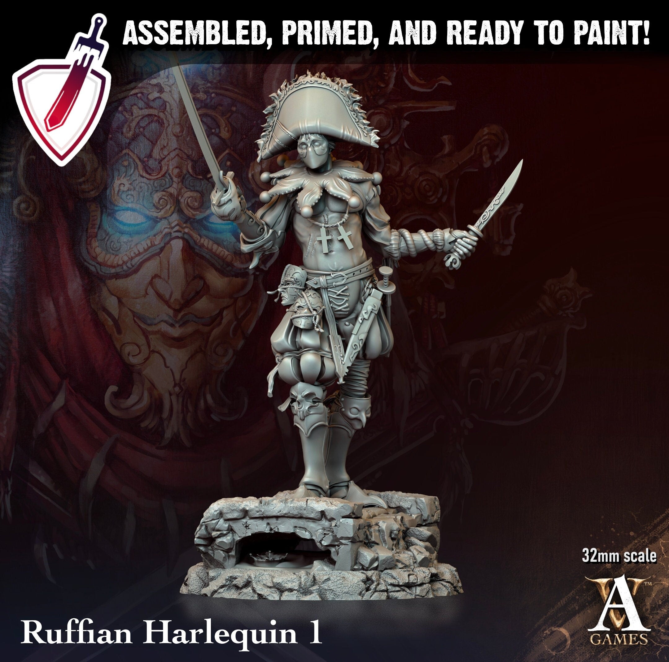 Ruffian Harlequins | Miniatures by Archvillain Games | Resin Mini for Tabletop Gaming, D&D, Pathfinder, and Painting | Assembled and Primed - Brush and Battle