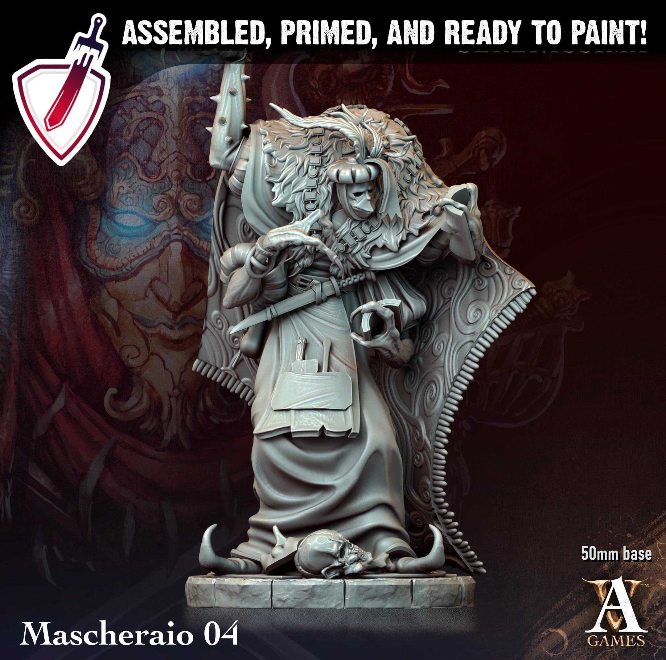 Mascheraio | Miniatures by Archvillain Games | Resin Mini for Tabletop Gaming, D&D, Pathfinder, and Painting | Assembled and Primed - Brush and Battle