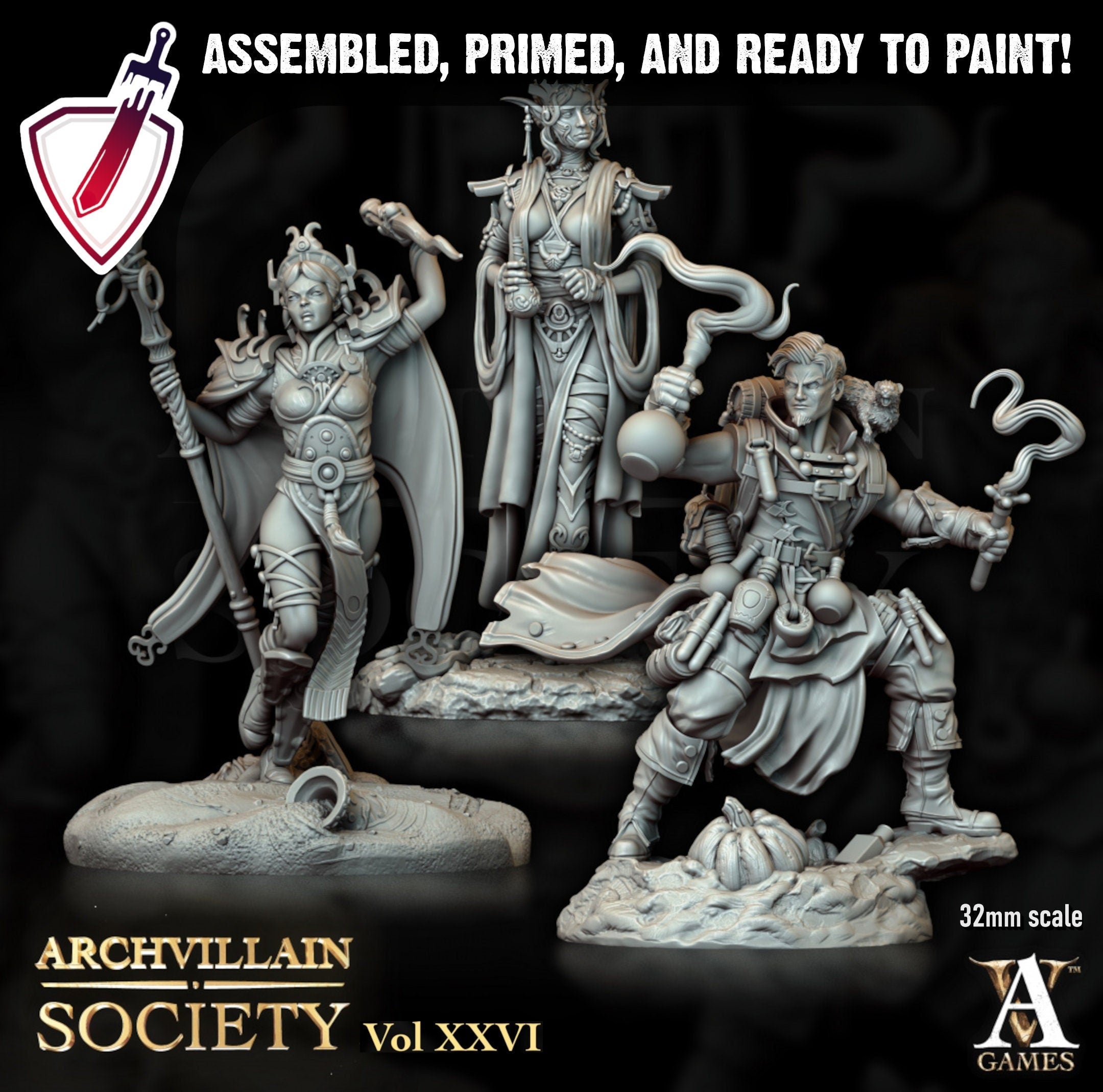 Heroes Vol. XXVI | Miniatures by Archvillain Games | Resin mini for tabletop gaming, D&D, Pathfinder, painting | Assembled and Primed - Brush and Battle