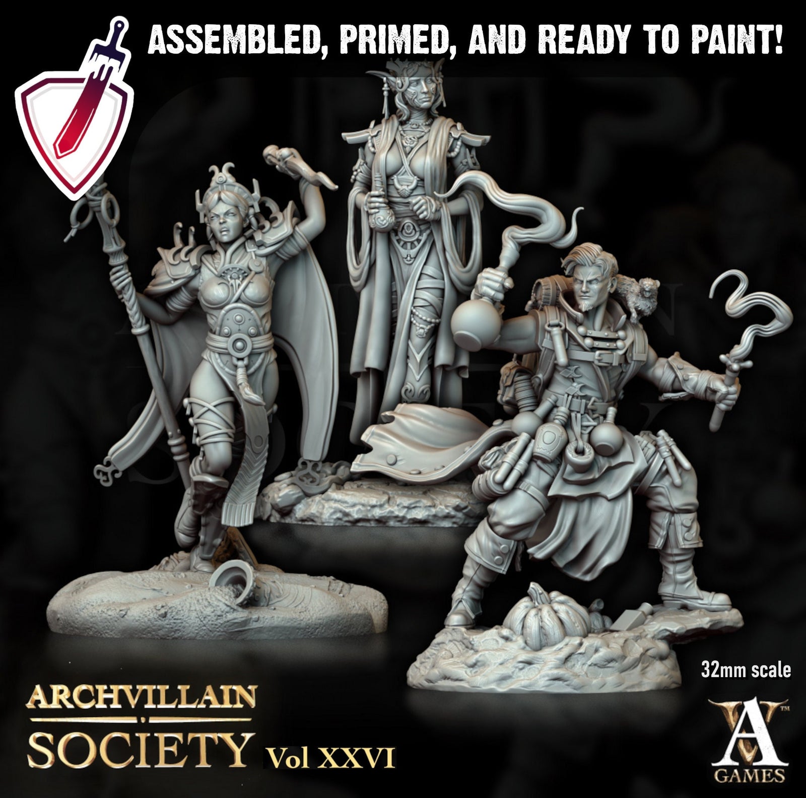 Heroes Vol. XXVI | Miniatures by Archvillain Games | Resin mini for tabletop gaming, D&D, Pathfinder, painting | Assembled and Primed - Brush and Battle