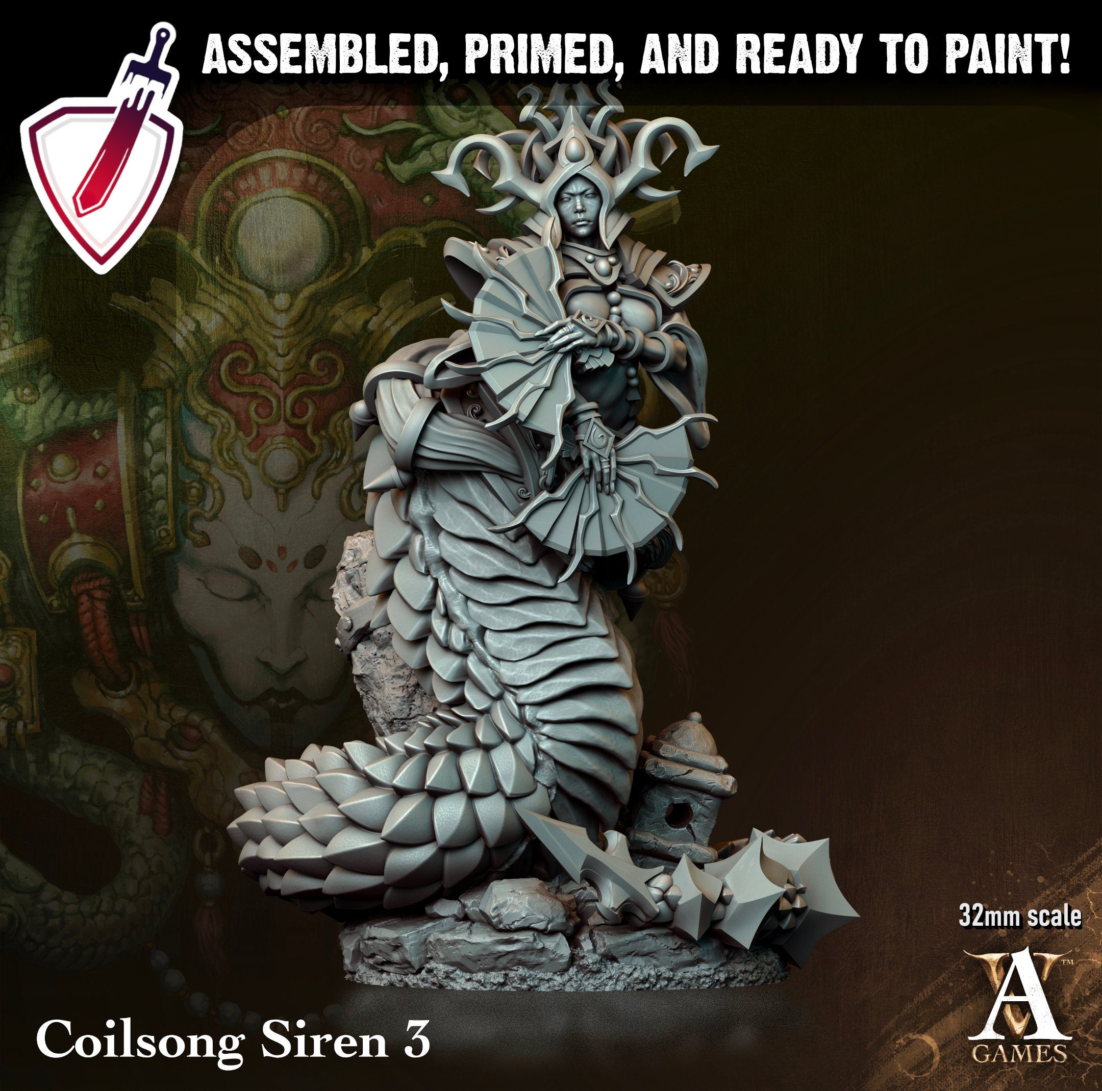 Coilsong Siren | Miniatures by Archvillain Games | Resin Mini for Tabletop Gaming, D&D, Pathfinder, and Painting | Assembled and Primed - Brush and Battle