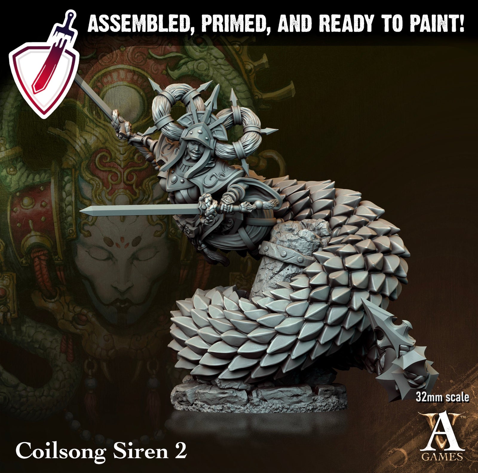 Coilsong Siren | Miniatures by Archvillain Games | Resin Mini for Tabletop Gaming, D&D, Pathfinder, and Painting | Assembled and Primed - Brush and Battle