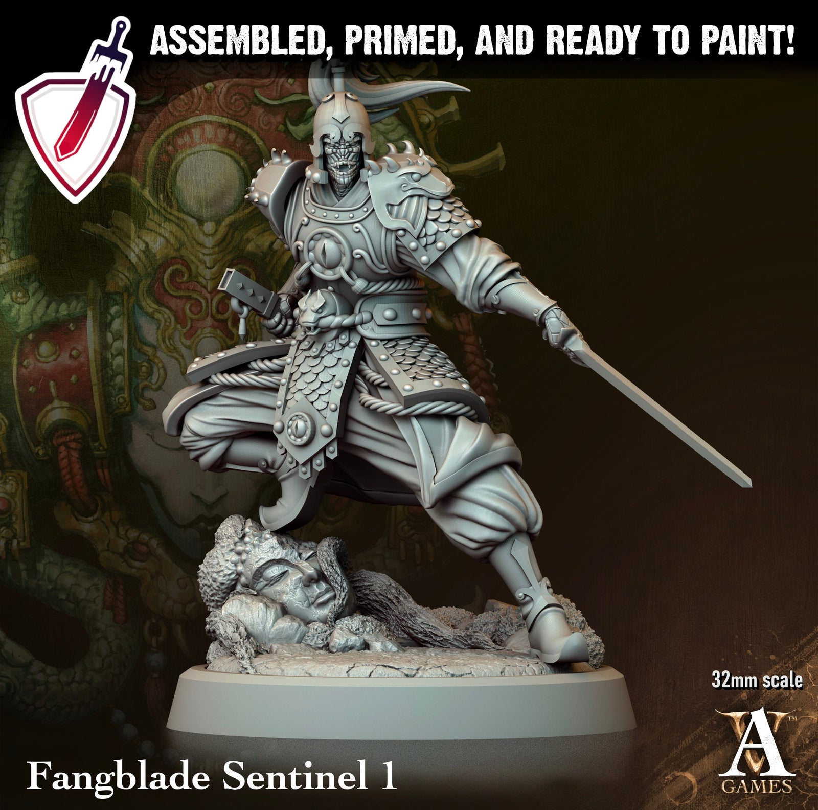 Fangblade Sentinel | Miniatures by Archvillain Games | Resin Mini for Tabletop Gaming, D&D, Pathfinder, and Painting | Assembled and Primed - Brush and Battle