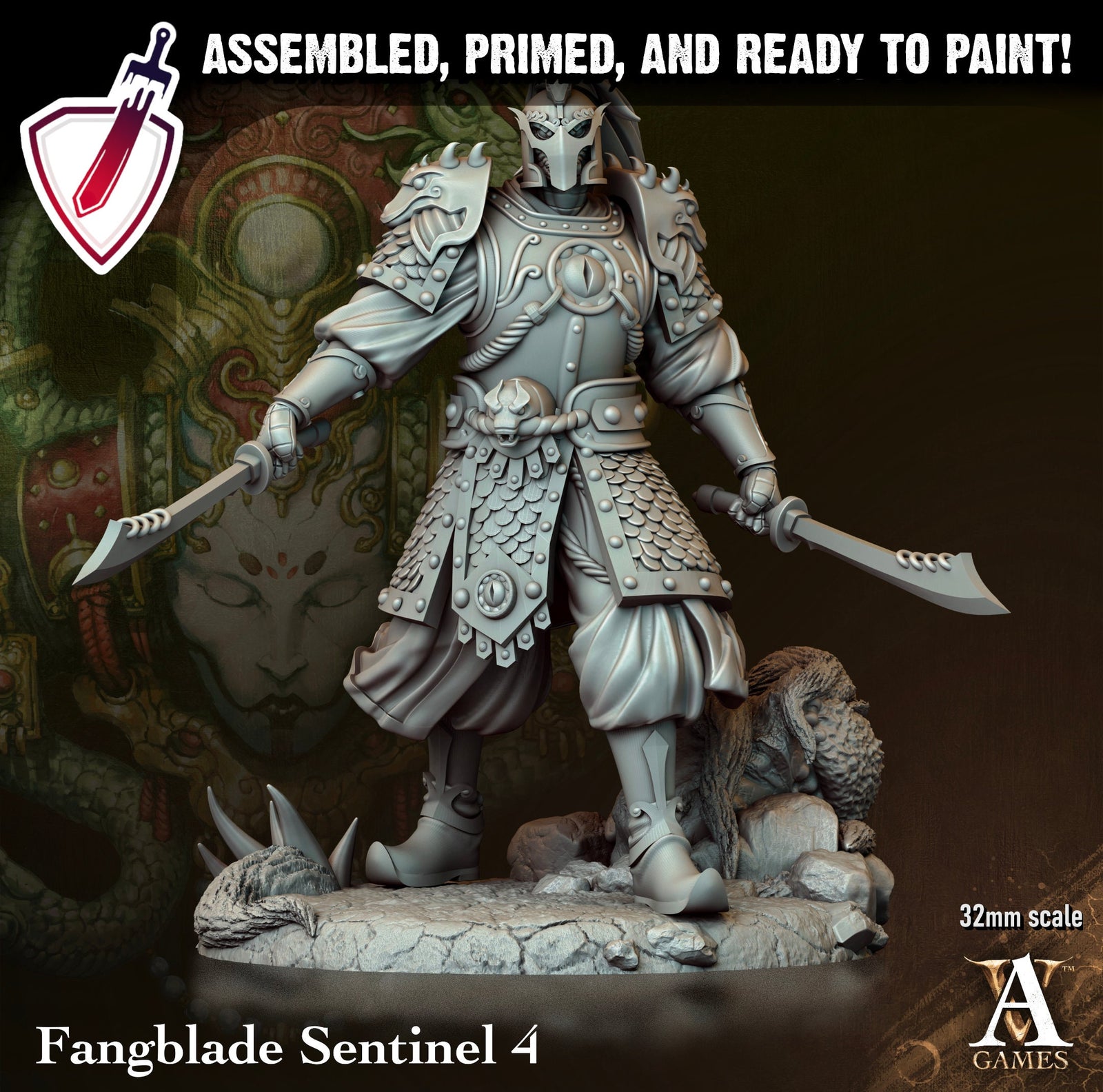 Fangblade Sentinel | Miniatures by Archvillain Games | Resin Mini for Tabletop Gaming, D&D, Pathfinder, and Painting | Assembled and Primed - Brush and Battle