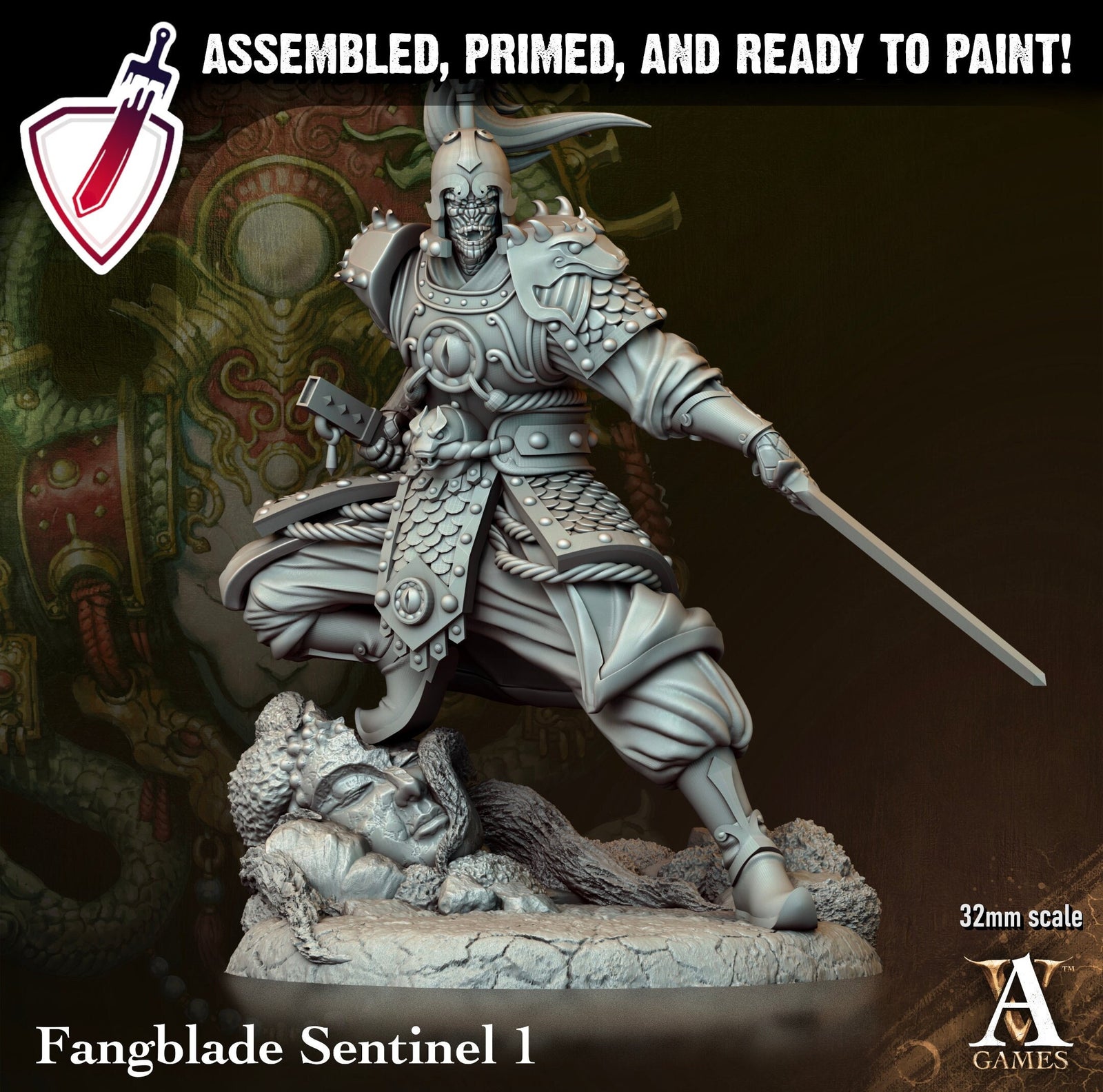 Fangblade Sentinel | Miniatures by Archvillain Games | Resin Mini for Tabletop Gaming, D&D, Pathfinder, and Painting | Assembled and Primed - Brush and Battle