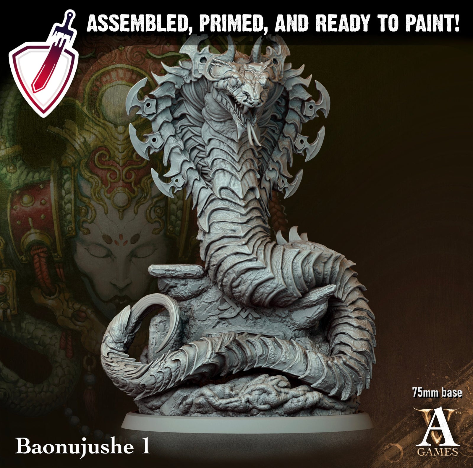 Baonujushe | Miniatures by Archvillain Games | Resin mini for tabletop gaming, D&D, Pathfinder, painting | Assembled and Primed - Brush and Battle