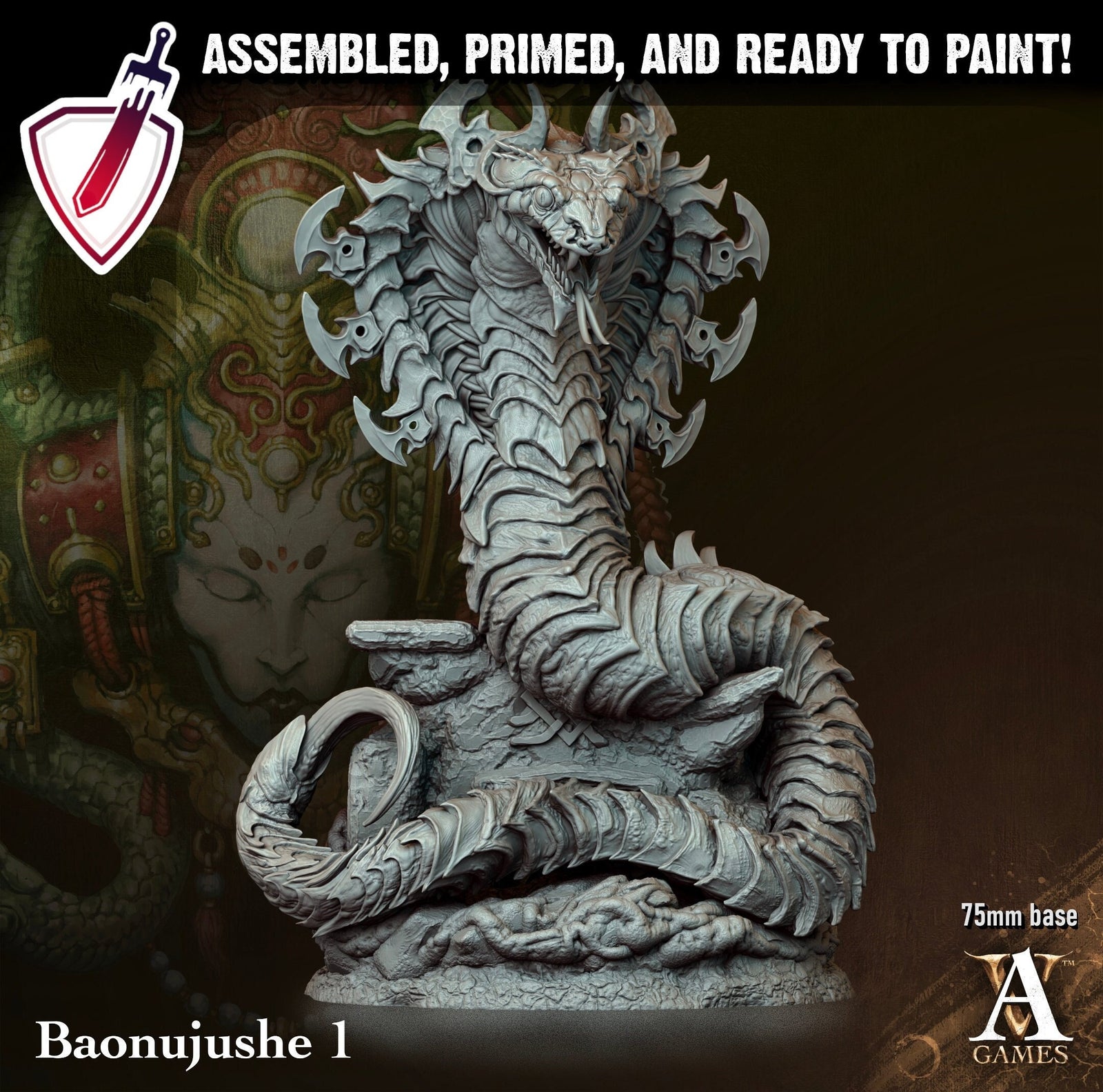 Baonujushe | Miniatures by Archvillain Games | Resin mini for tabletop gaming, D&D, Pathfinder, painting | Assembled and Primed - Brush and Battle