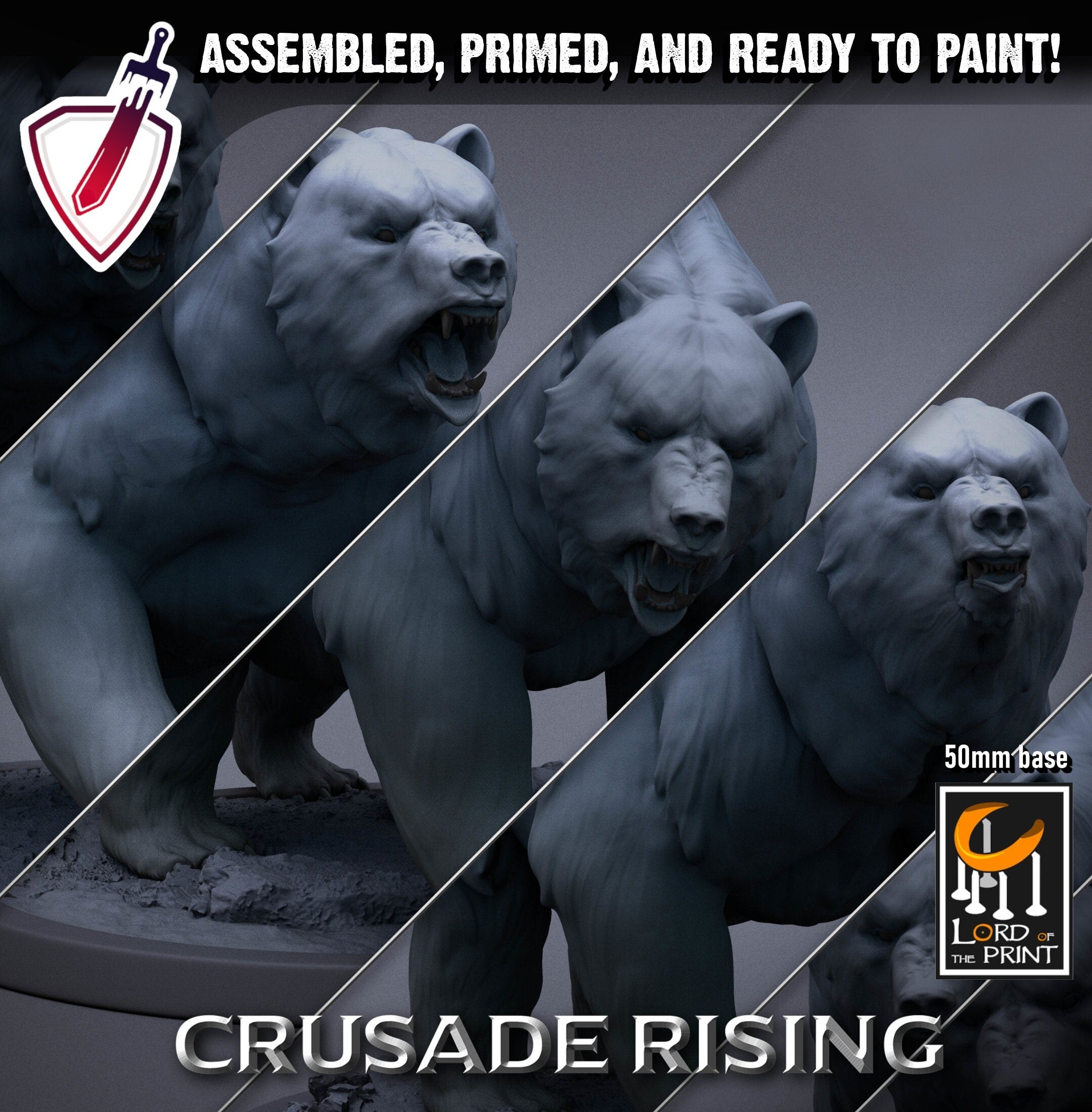 Wild Templar Bears | Miniatures by Lord of the Print | Resin mini for tabletop gaming, D&D, Pathfinder, and painting | Assembled and Primed - Brush and Battle