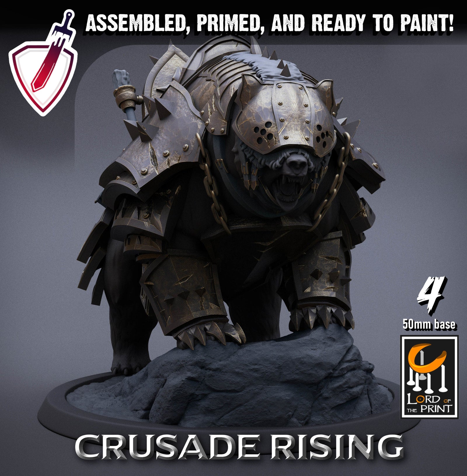 Armored Templar Bears | Miniatures by Lord of the Print | Resin Mini for Tabletop Gaming, D&D, Pathfinder, Painting | Assembled and Primed - Brush and Battle
