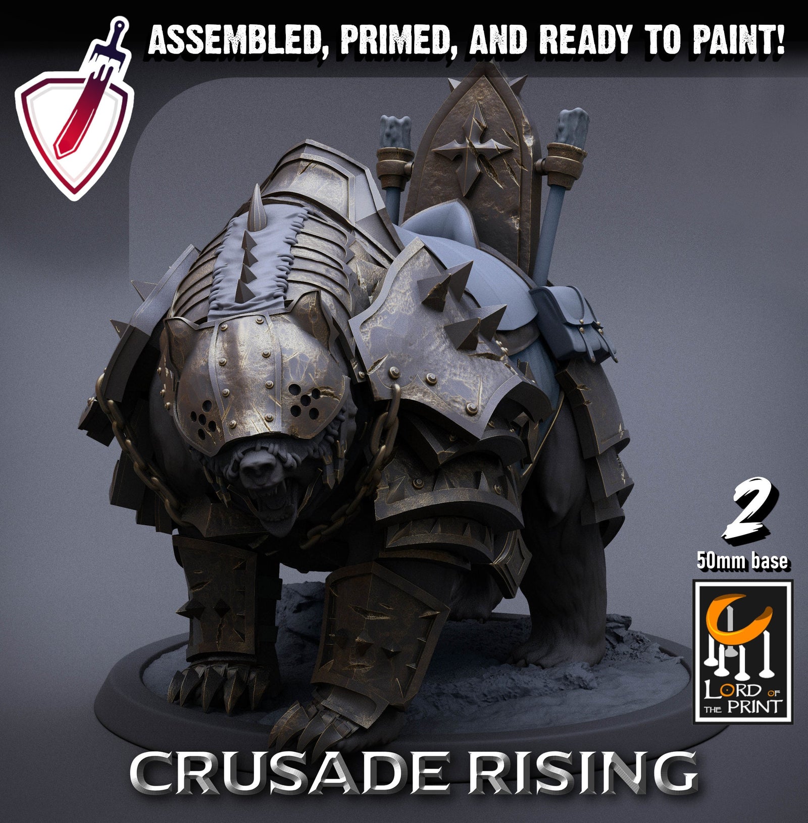 Armored Templar Bears | Miniatures by Lord of the Print | Resin Mini for Tabletop Gaming, D&D, Pathfinder, Painting | Assembled and Primed - Brush and Battle