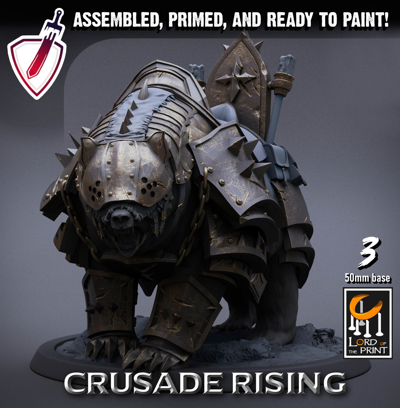 Armored Templar Bears | Miniatures by Lord of the Print | Resin Mini for Tabletop Gaming, D&D, Pathfinder, Painting | Assembled and Primed - Brush and Battle