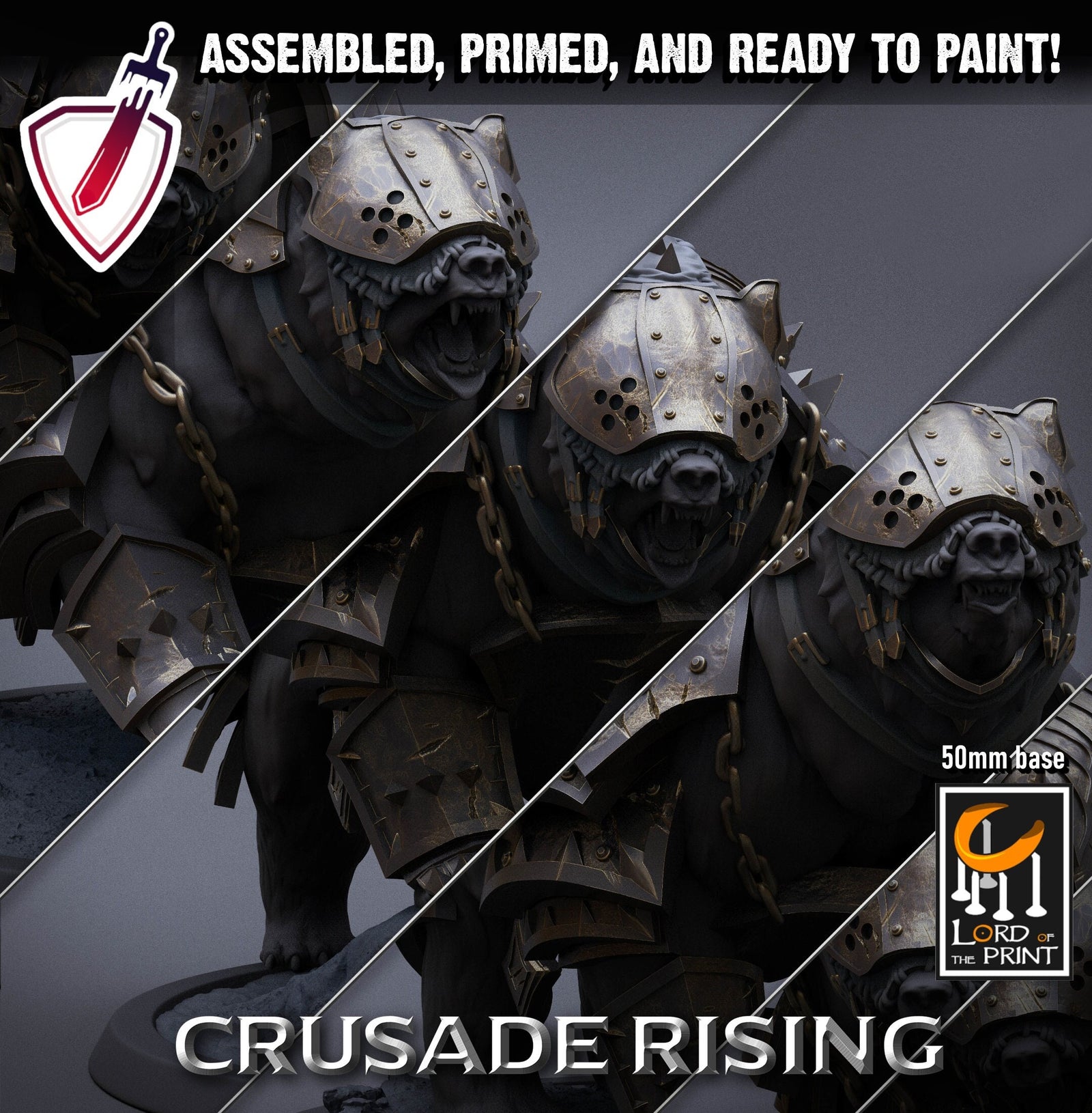 Armored Templar Bears | Miniatures by Lord of the Print | Resin Mini for Tabletop Gaming, D&D, Pathfinder, Painting | Assembled and Primed - Brush and Battle