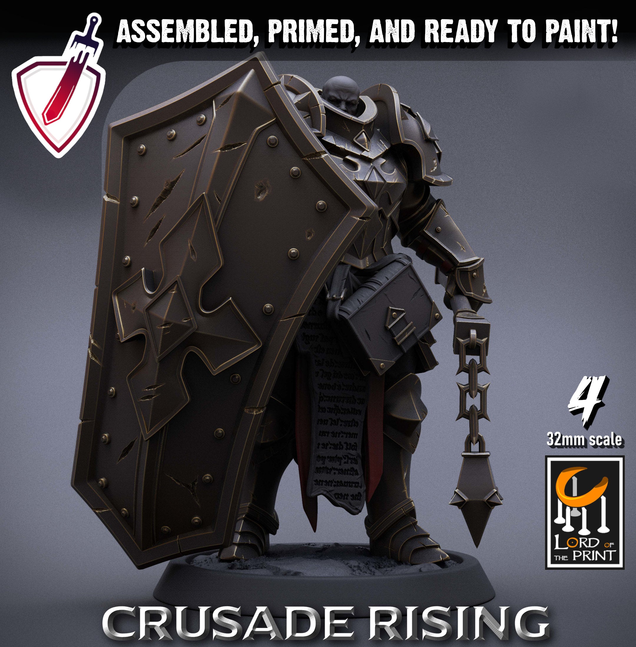 Templar Infantry - Flail | Miniatures by Lord of the Print | Resin Mini for Tabletop Gaming, D&D, Pathfinder, Painting | Assembled + Primed - Brush and Battle
