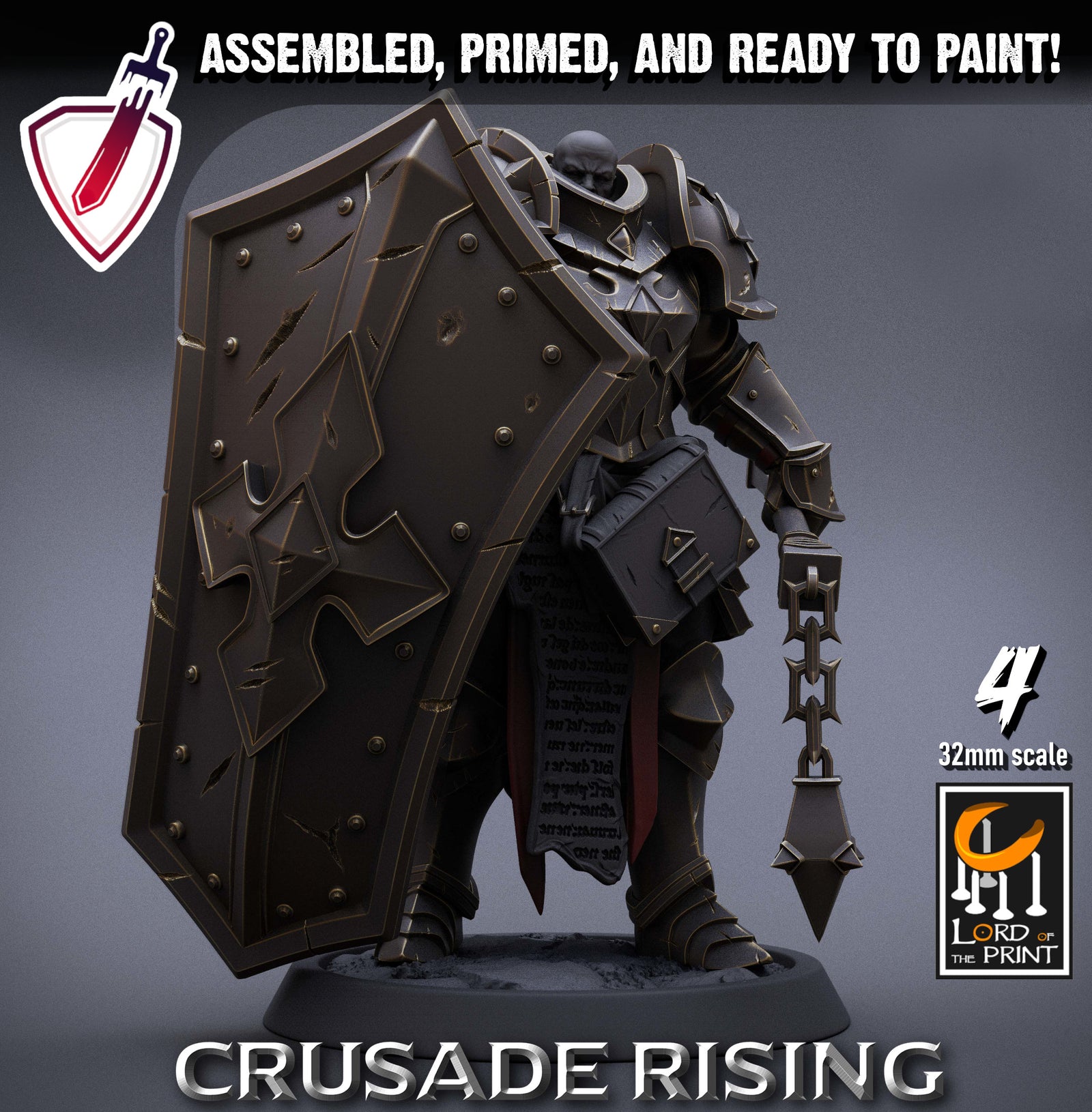Templar Infantry - Flail | Miniatures by Lord of the Print | Resin Mini for Tabletop Gaming, D&D, Pathfinder, Painting | Assembled + Primed - Brush and Battle