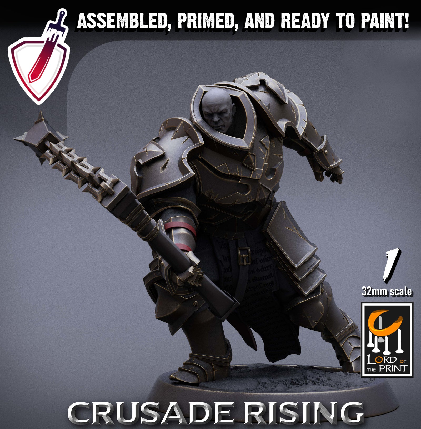 Templar Infantry - Flail | Miniatures by Lord of the Print | Resin Mini for Tabletop Gaming, D&D, Pathfinder, Painting | Assembled + Primed - Brush and Battle