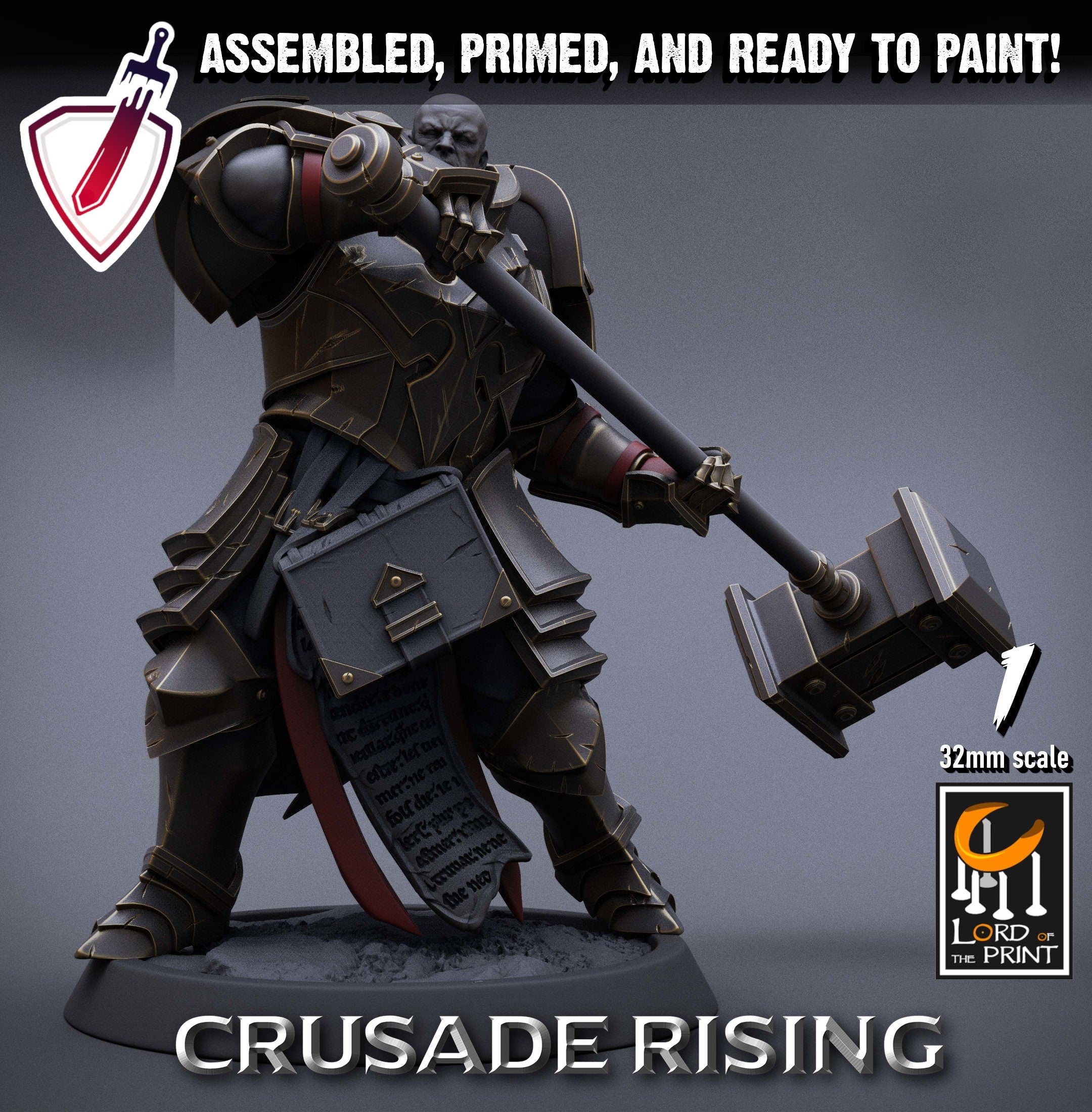 Templar Infantry - Hammer | Miniatures by Lord of the Print | Resin Mini for Tabletop Gaming, D&D, Pathfinder, Painting | Assembled + Primed - Brush and Battle