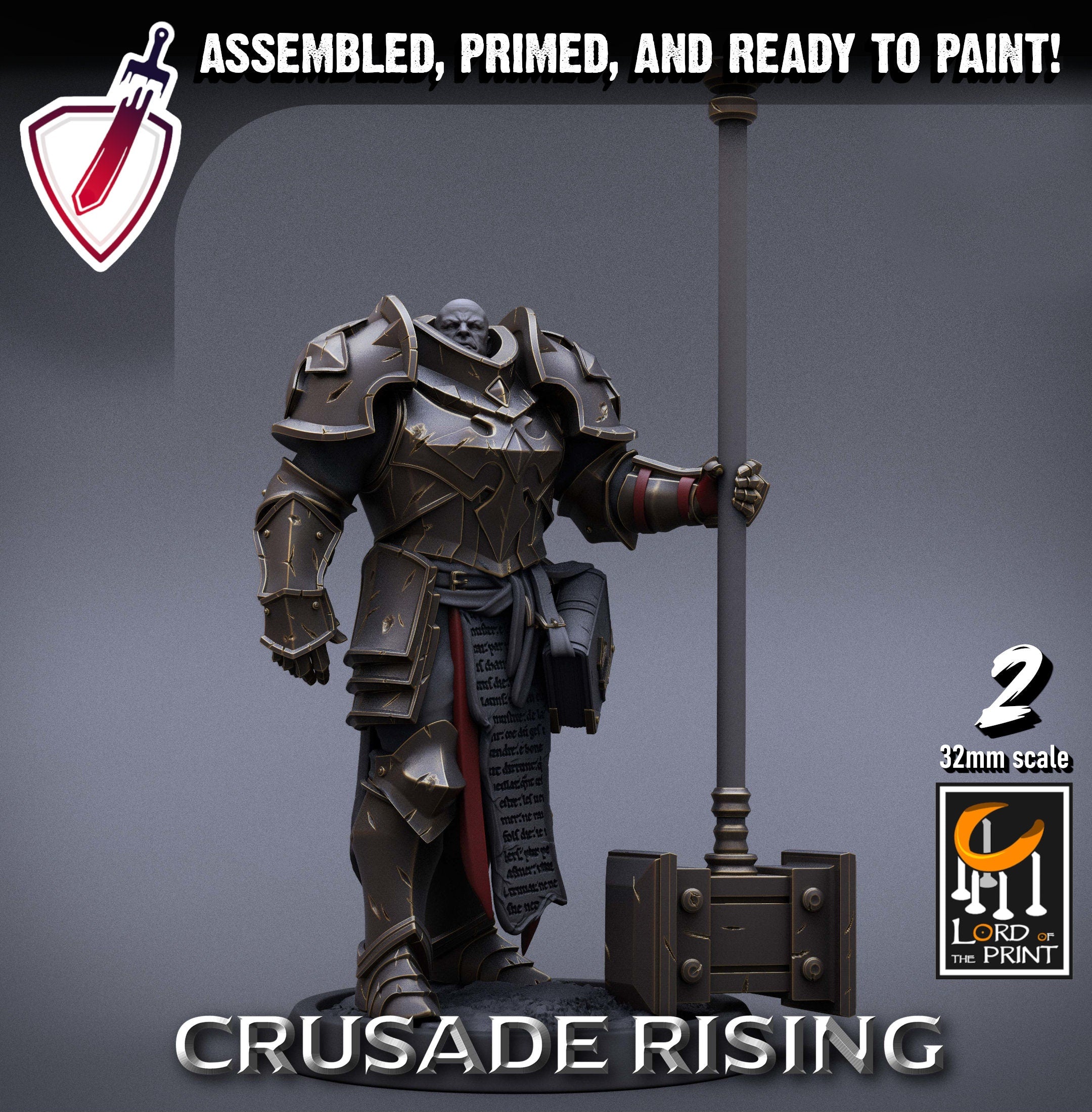 Templar Infantry - Hammer | Miniatures by Lord of the Print | Resin Mini for Tabletop Gaming, D&D, Pathfinder, Painting | Assembled + Primed - Brush and Battle